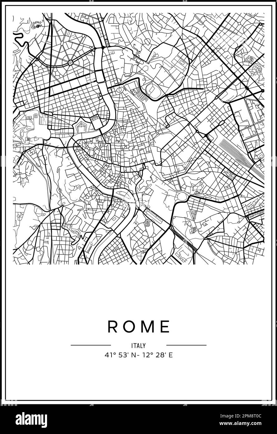 Black And White Printable Rome City Map Poster Design Vector 
