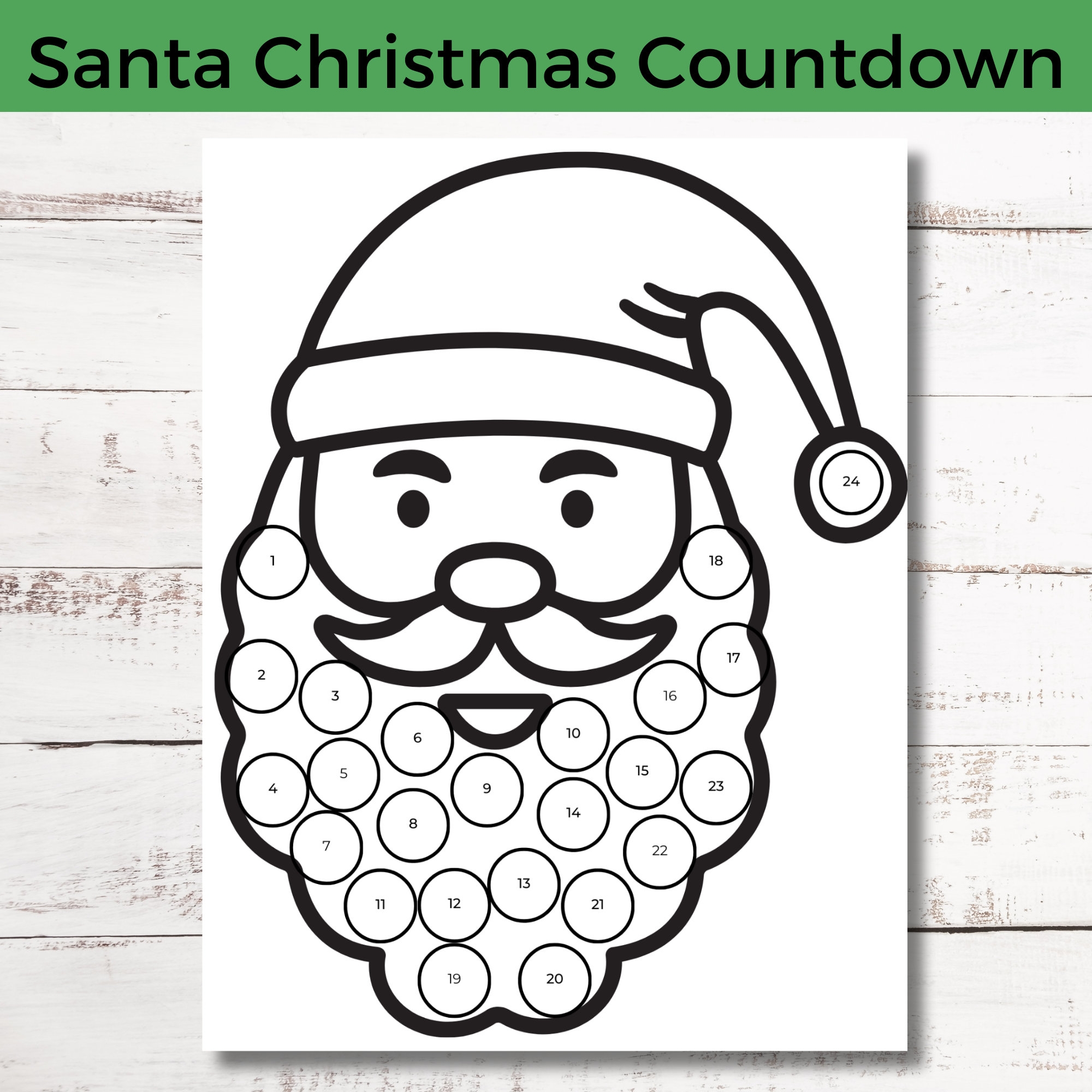 Black And White Santa Beard Christmas Countdown Printable Advent Calendar Countdown To Christmas PDF Etsy