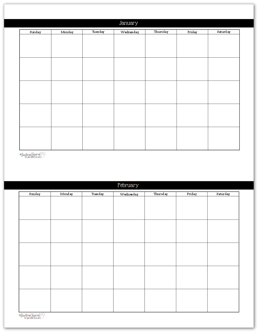 Black And White Undated Monthly Calendars Are Great Additions To Your Planner