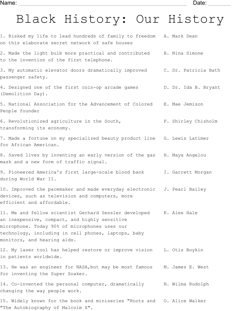 Black History Worksheets Free Printable