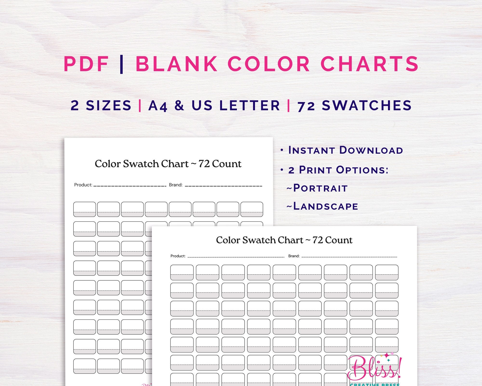 Blank Color Swatch Chart 72 Colors Portrait Landscape A4 US DIY Color Swatch Chart Color Swatch Tracker Instant Download Etsy