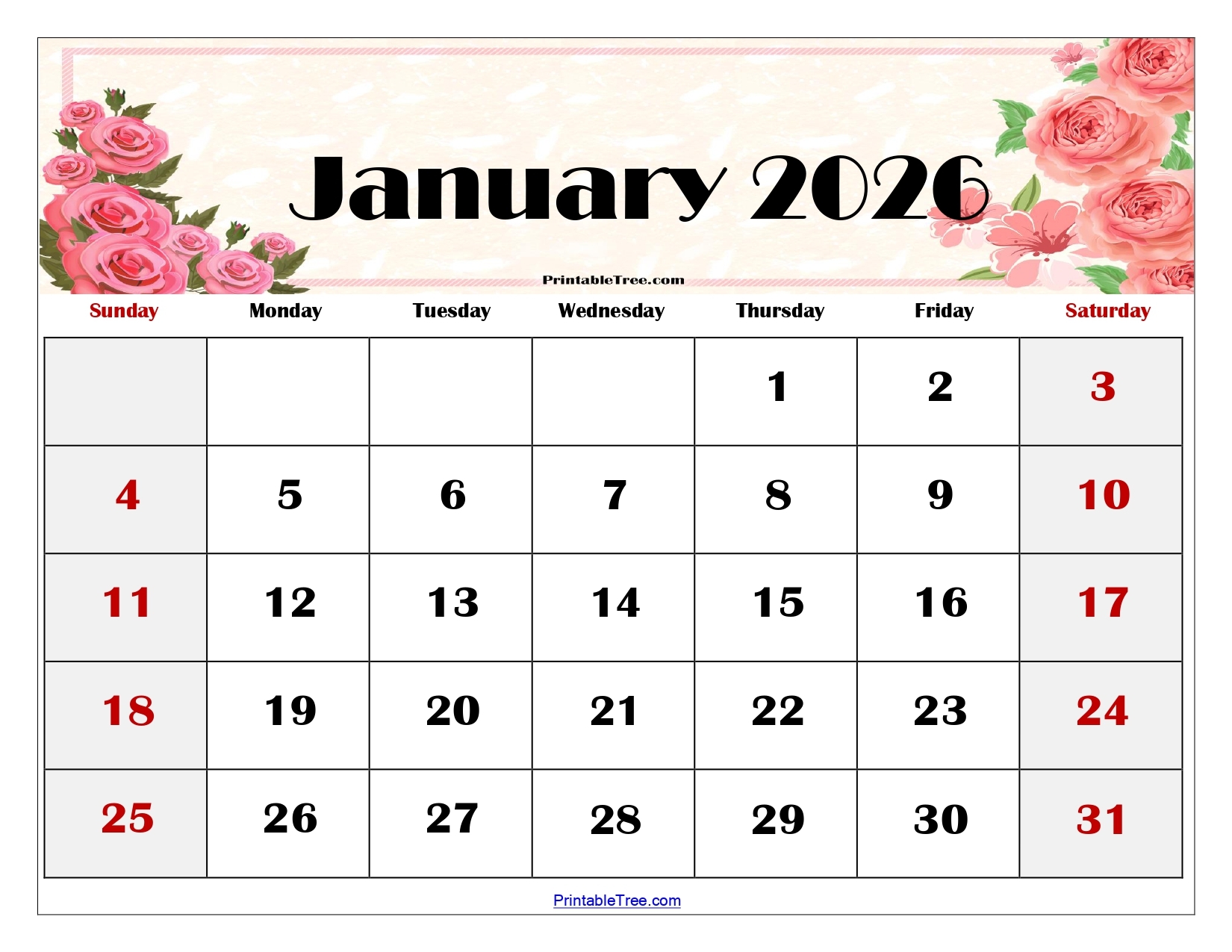 Free January 2026 Printable Calendar Free January 2026 Printable Calendar