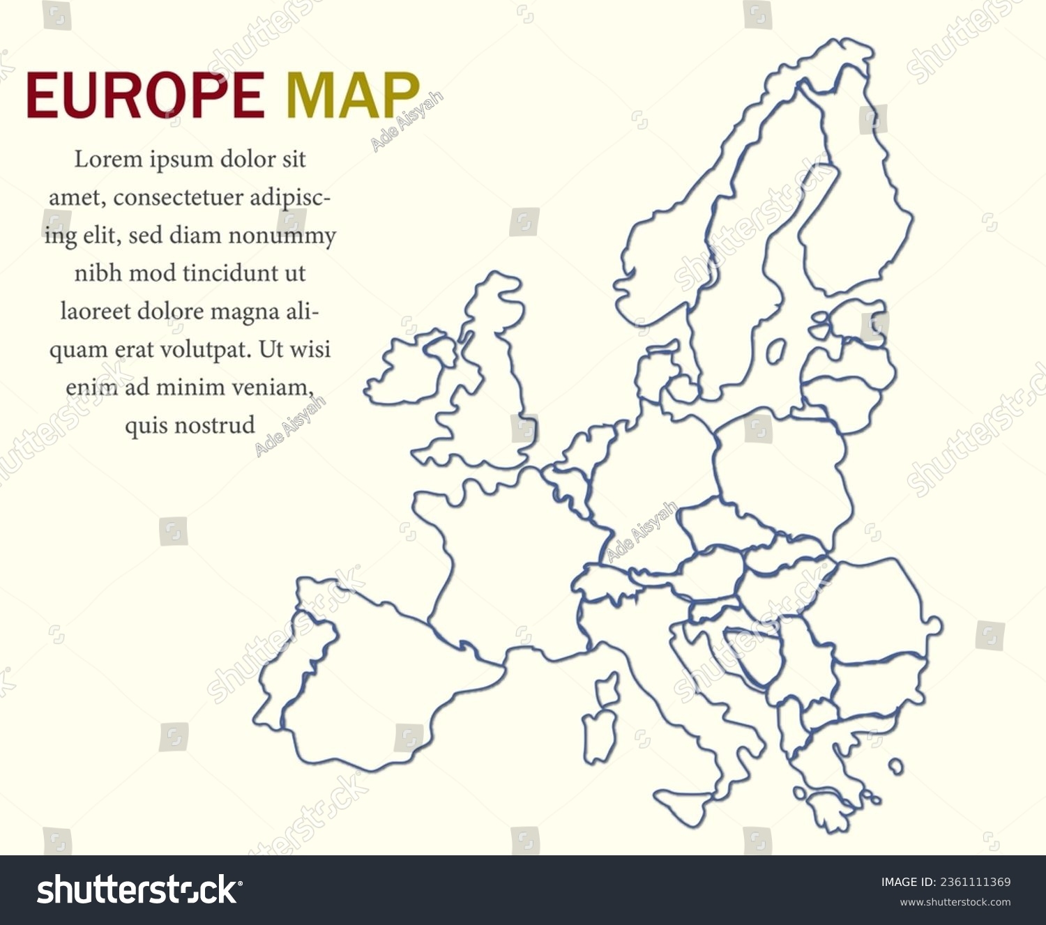 Blank Map Europe Printable Outline Map Stock Illustration 2361111369 Shutterstock