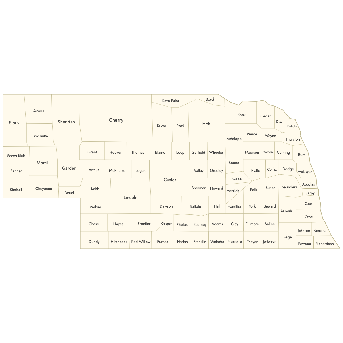 Printable Map Of Nebraska Counties