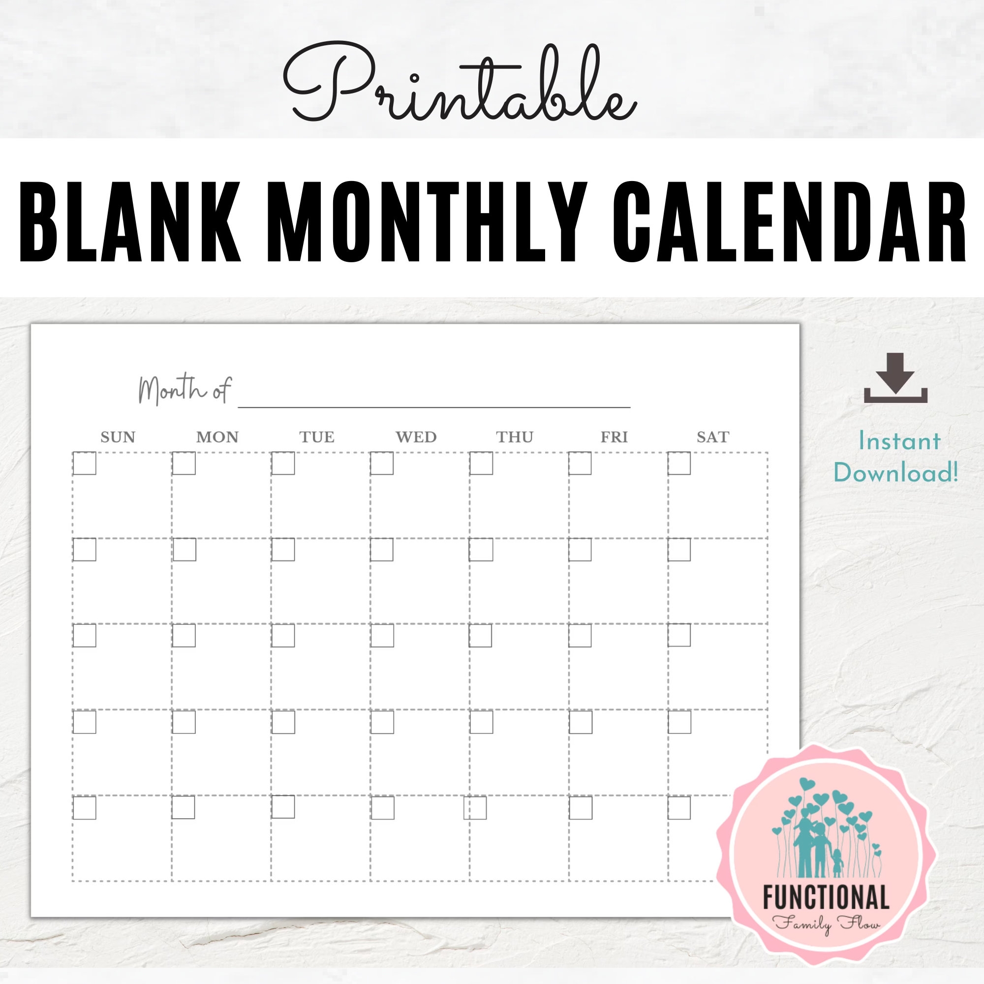 Blank Monthly Calendar Page Printable Empty Calendar Page No Dates Use For Any Month Etsy