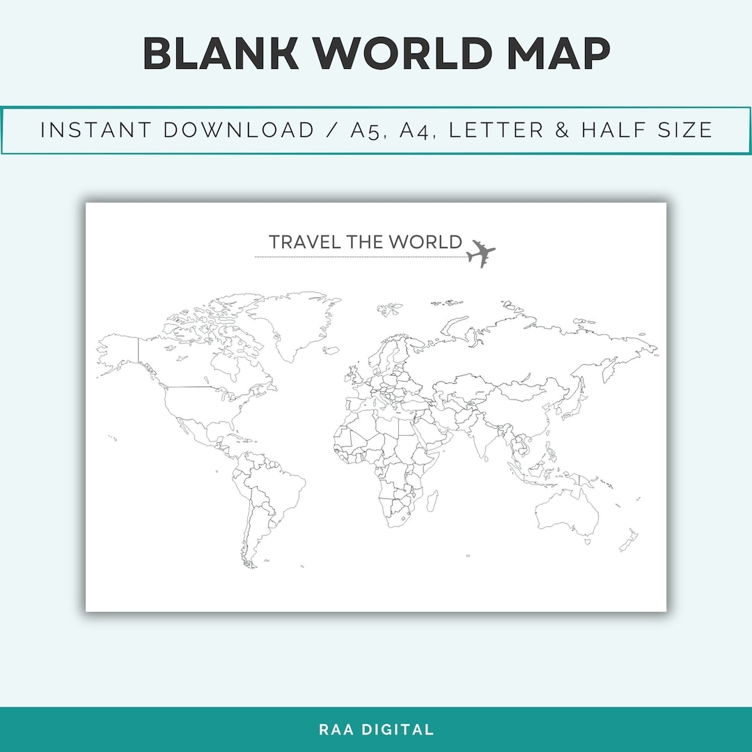 Blank Outline Map Of The World Where I ve Been Printable Blank World Map Travel Map Bucket List Map Landscape 4 Sizes Digital File Etsy