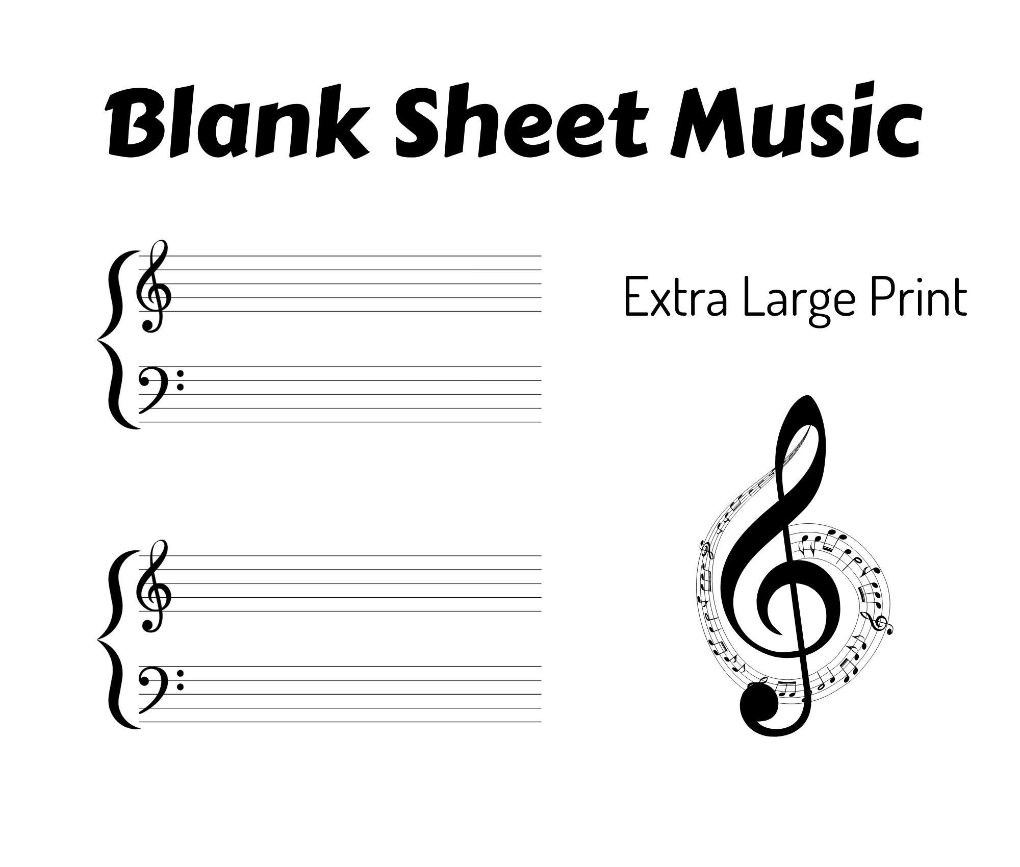Blank Sheet Music Extra Large Print Downloadable Staff Paper For Music Lessons And Music Students Manuscript Paper Etsy