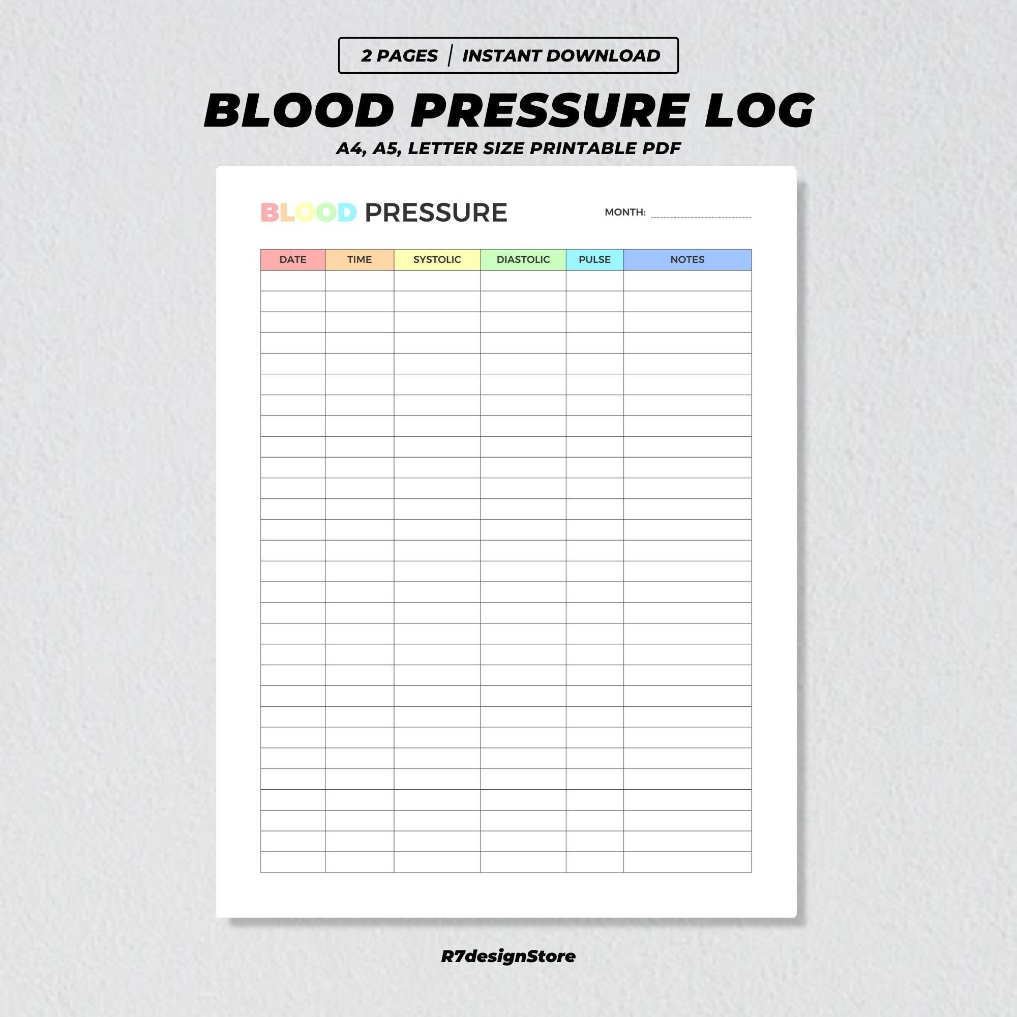 Blood Pressure Log Tracker Printable High Blood Pressure Record Journal Medical Chart Heart Rate Tracking Daily Hypertension BP Check Etsy