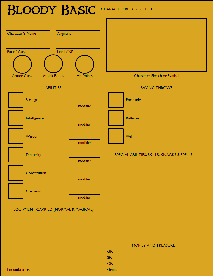Bloody Basic Character Sheets Land Of Nod