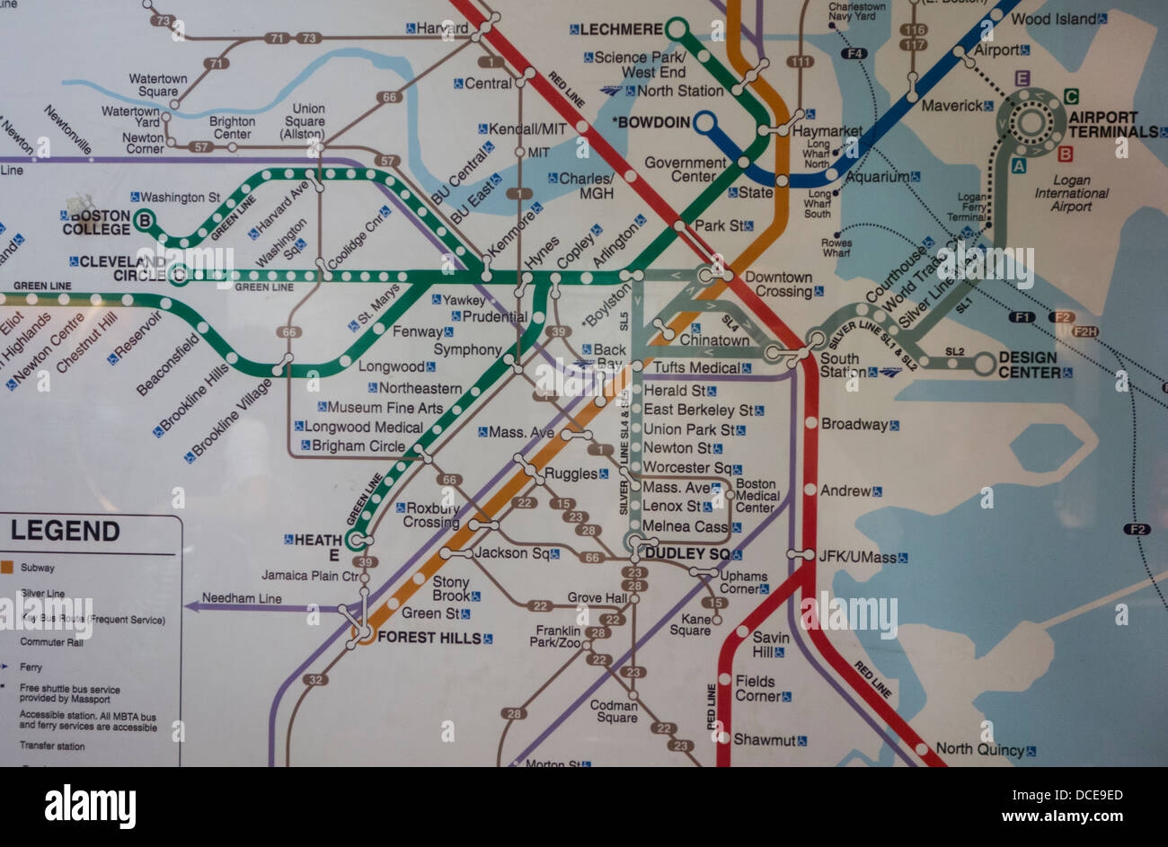 Boston MA T Subway Map Stock Photo Alamy