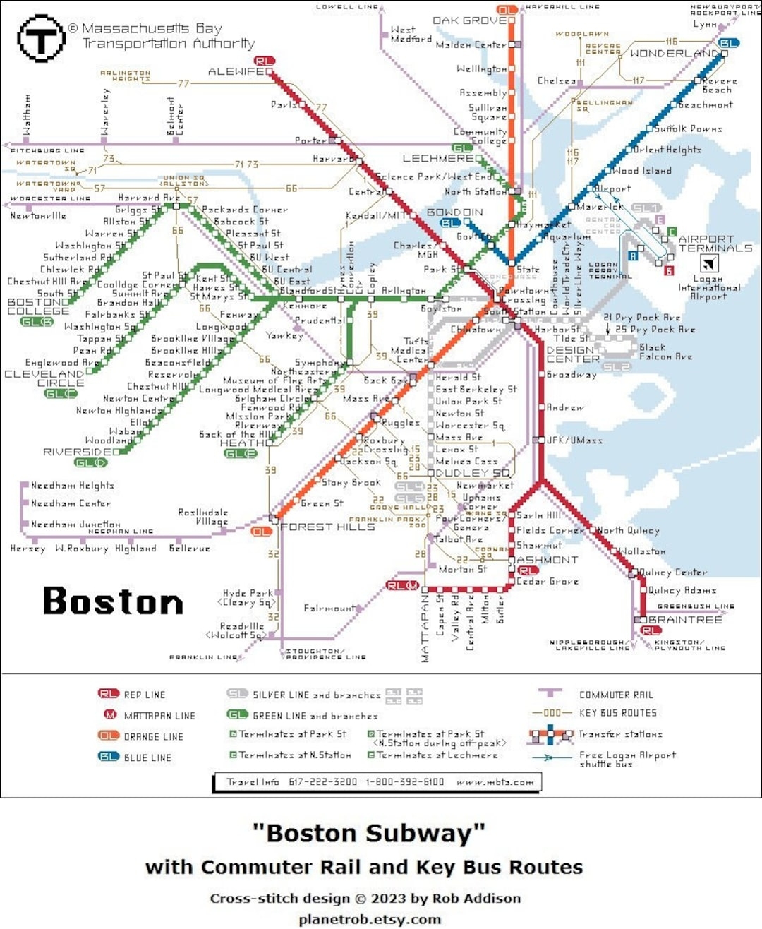 Boston Subway Map Cross stitch Pattern pattern Keeper Compatible PDF Download Etsy