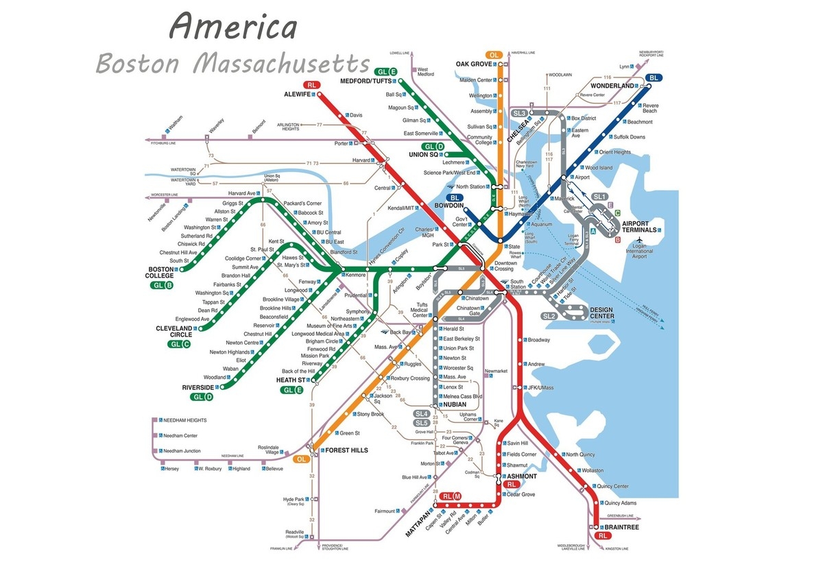 Boston Subway Map Poster Wall Art Urban Transit Decor Fine Art Print EBay