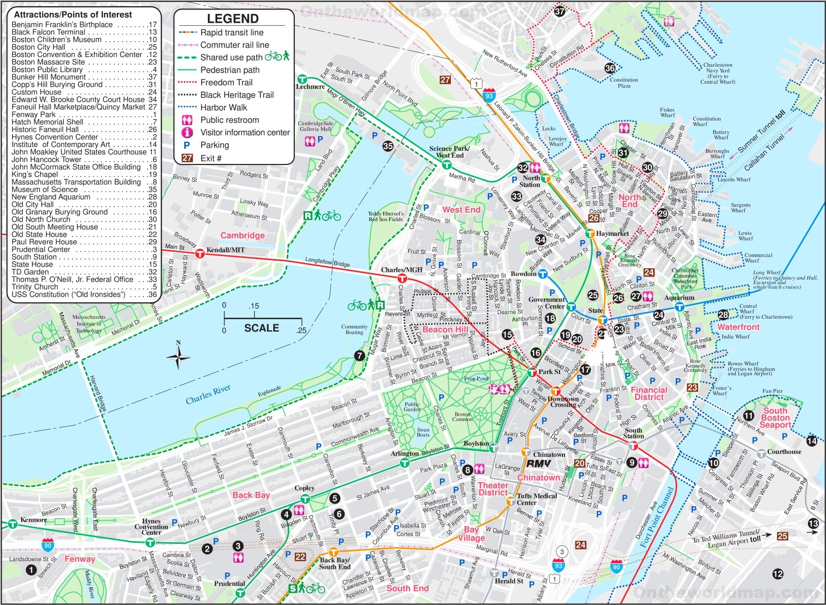 Boston Tourist Map Ontheworldmap