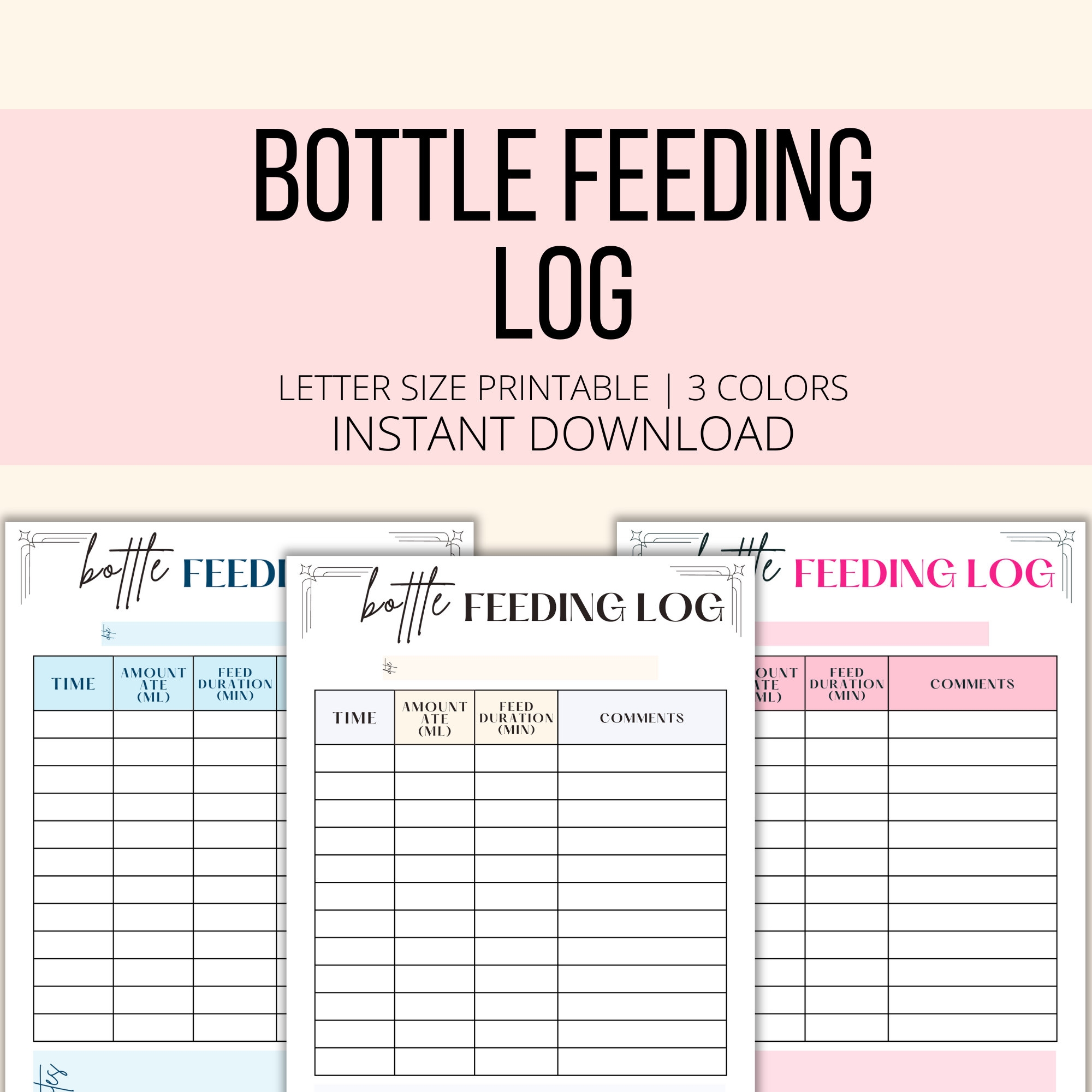 Bottle Feeding Log Printable Baby Feeding Chart Tracker For Formula Breastmilk Newborn Infant Baby Care Feeding Tracker Planner Log PDF Etsy