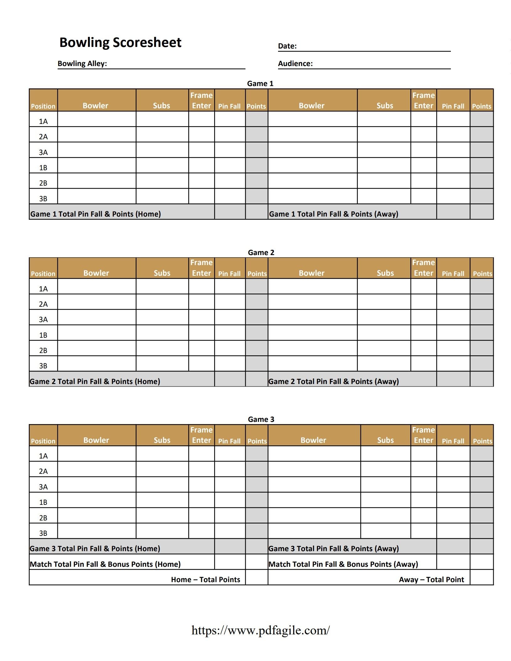 Free Bowling Score Sheet Printable