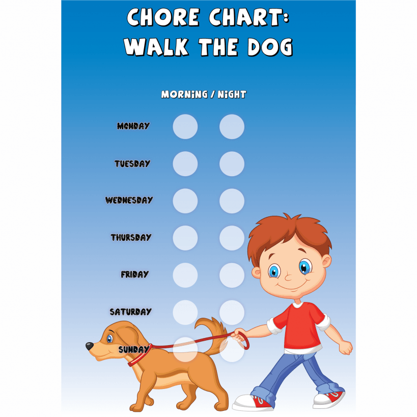 Boys Chore Chart Walk The Dog Improve Behaviour