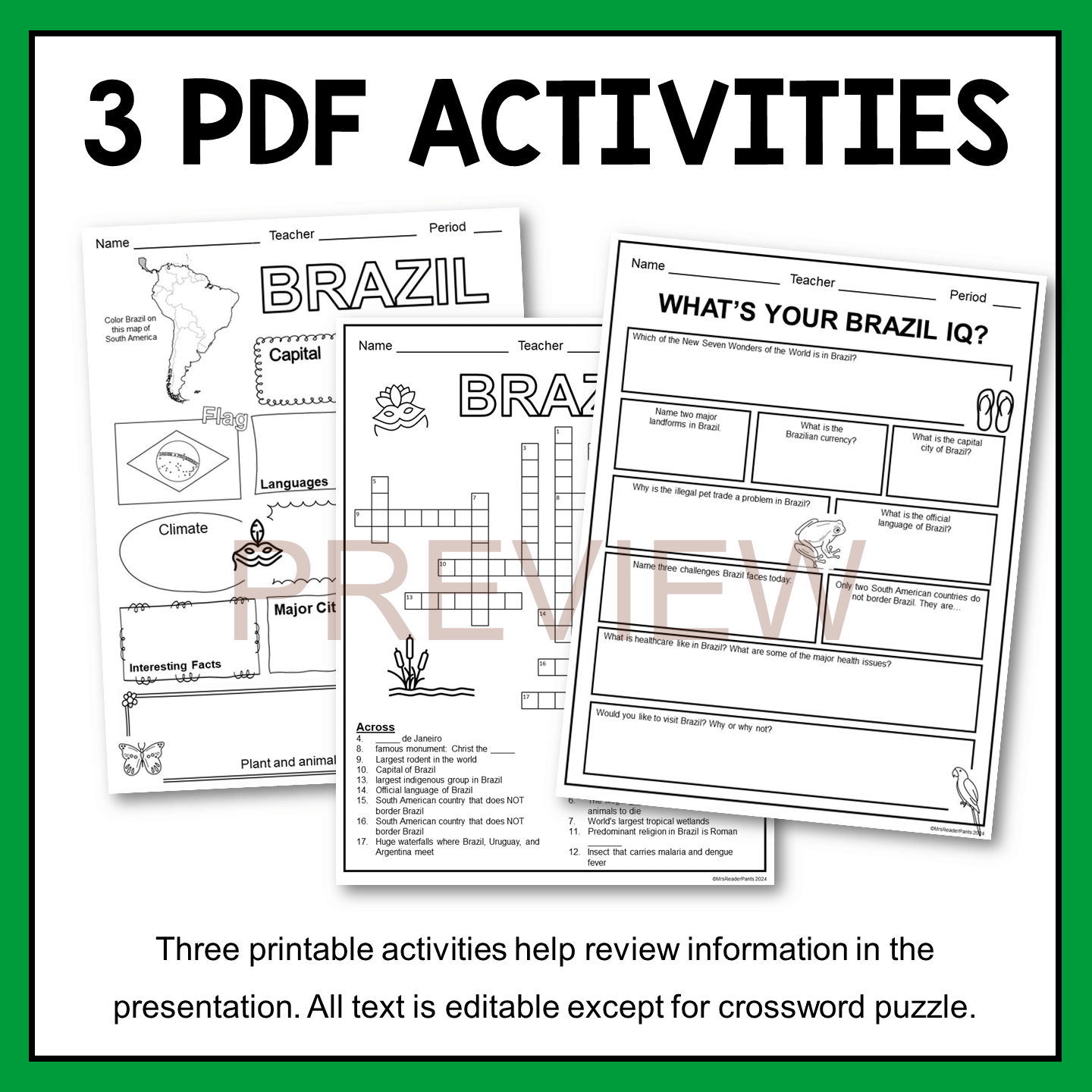 Brazil Country Study Brazil Presentation And Activities Geography Lessons MrsReaderPants