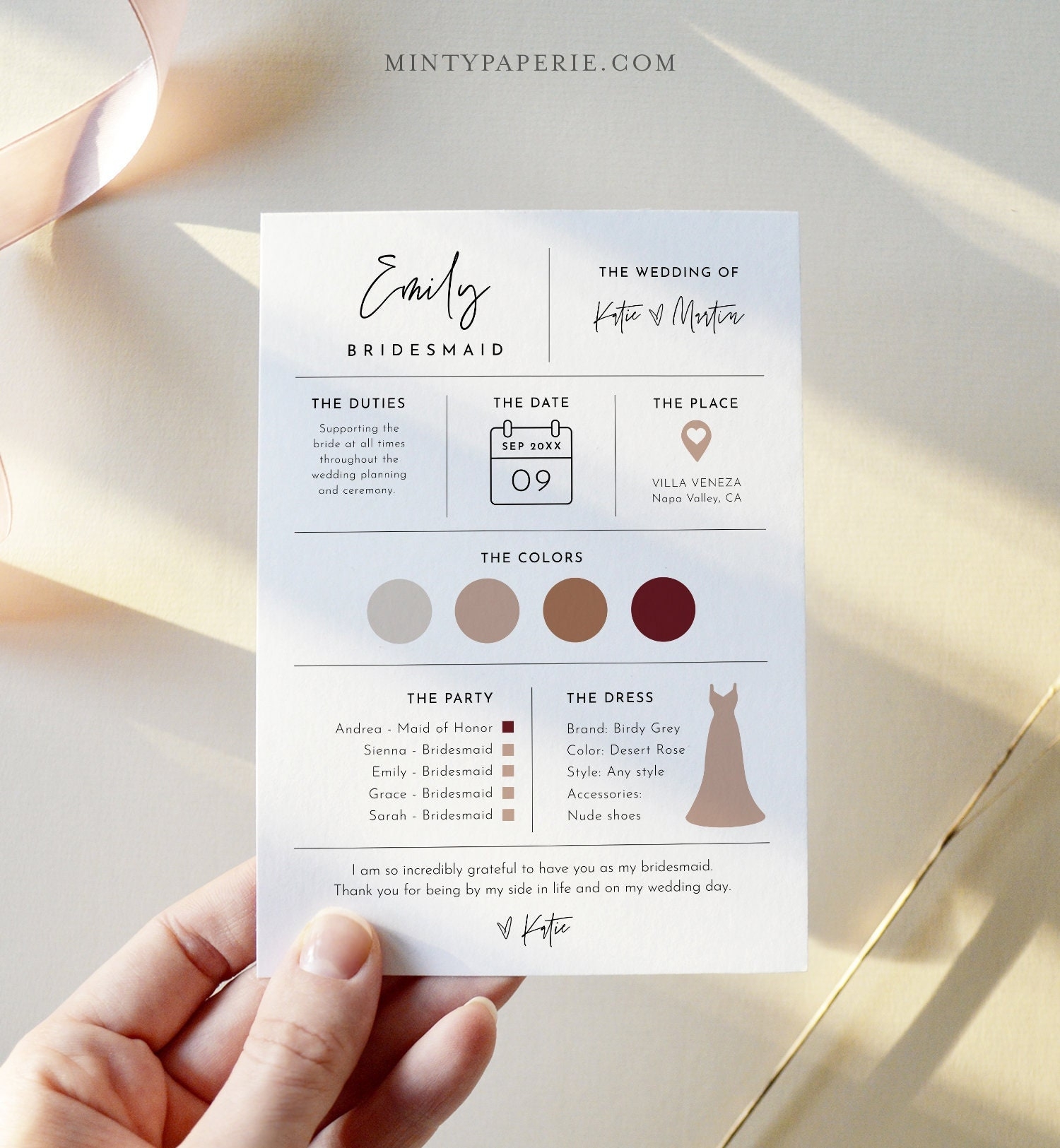 Bridesmaid Info Card Template Bridal Party Info Card Bridesmaid Information Card Modern Minimalist Bridesmaid Infographic 0009 102BIC Etsy