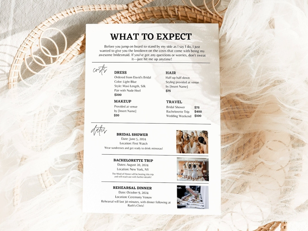 Bridesmaid Info Card Template Duties Budget Gift Details DIY Printable Bridal Party Information Sheet Etsy