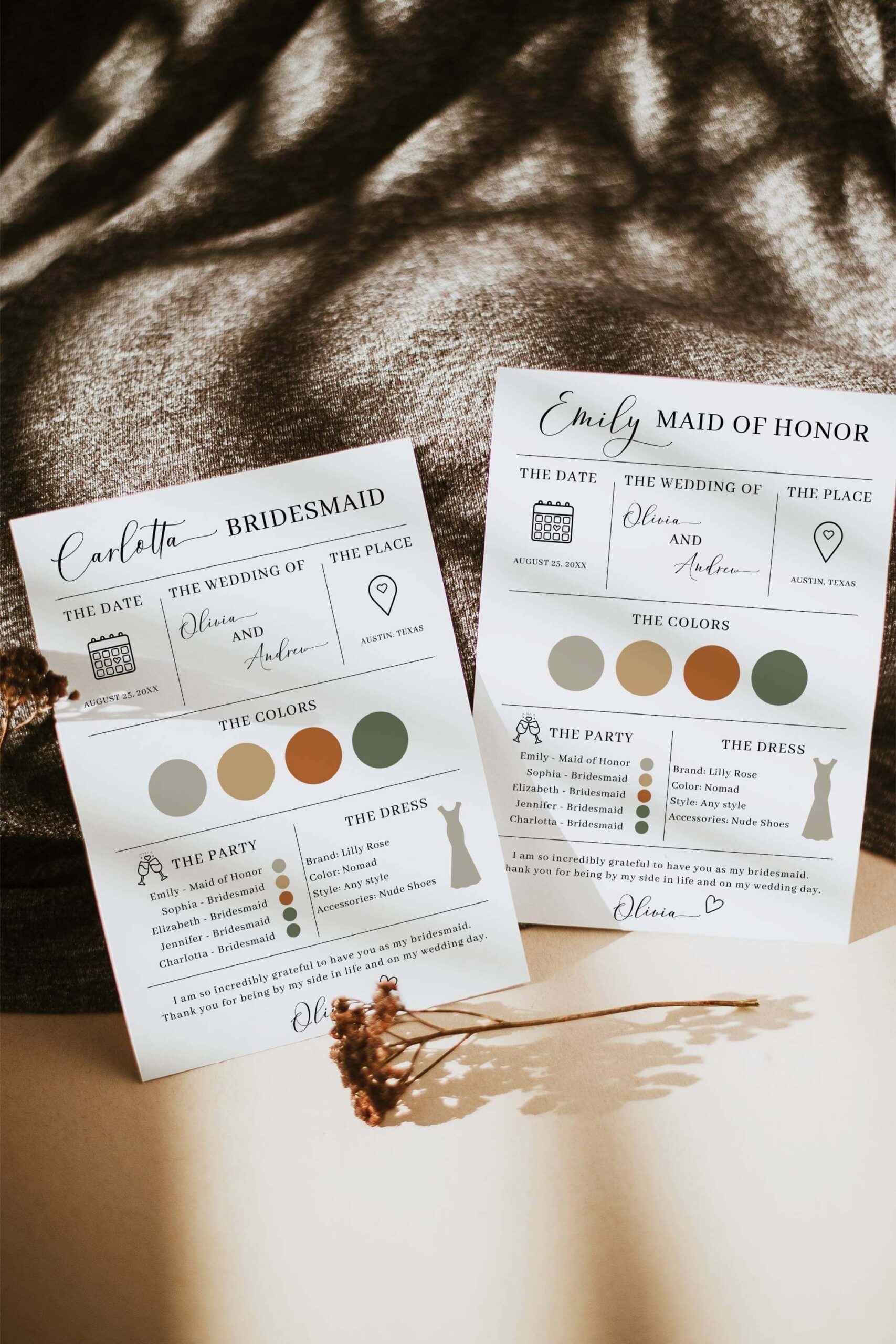 Bridesmaid Information Card Template Do It Yourself Printables