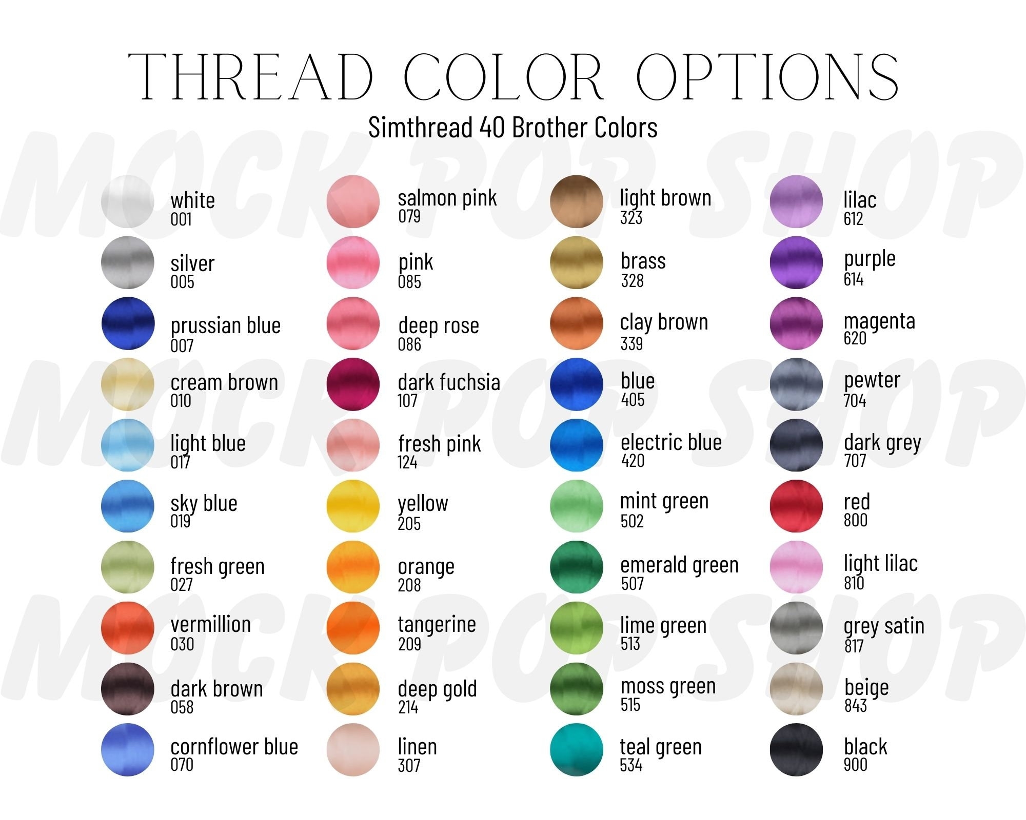 Brother Embroidery Thread Color Chart Etsy Brother Embroidery Thread Color Chart Etsy