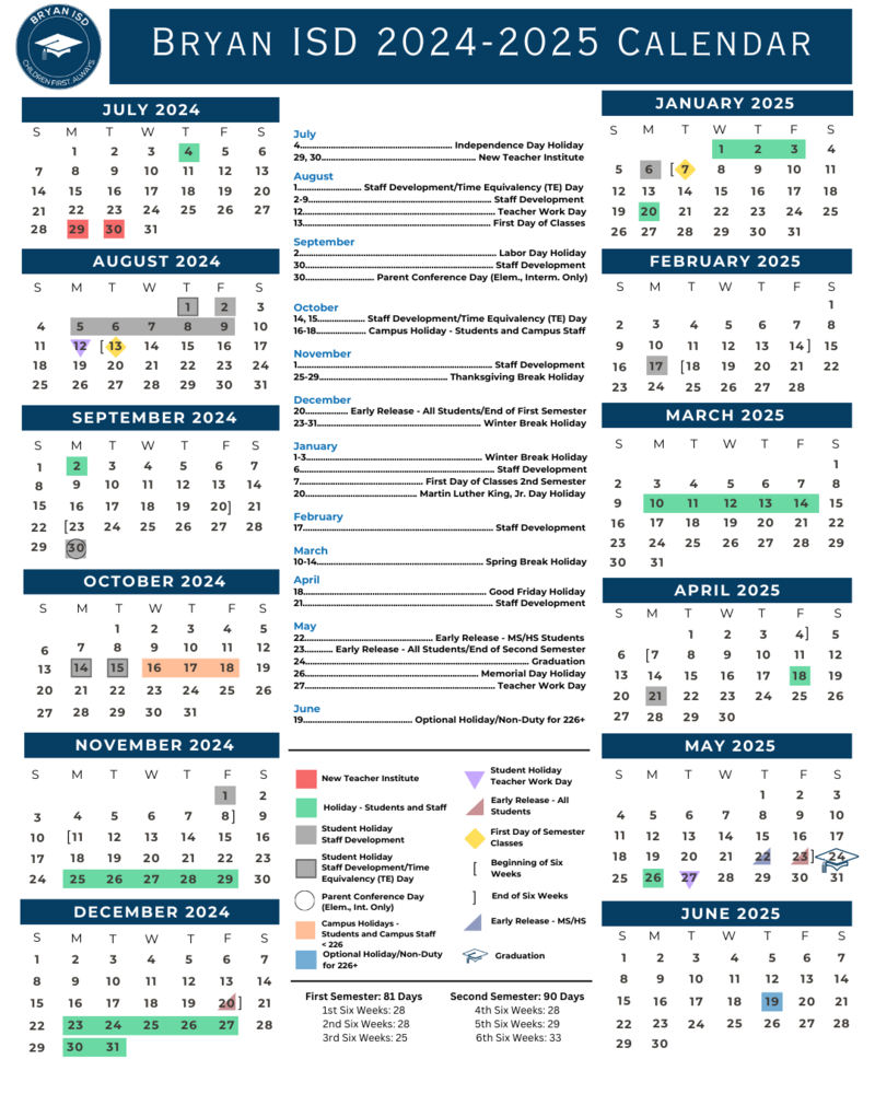 Bryan ISD School Board Adopts Calendar For 2024 2025 School Year Bryan ISD