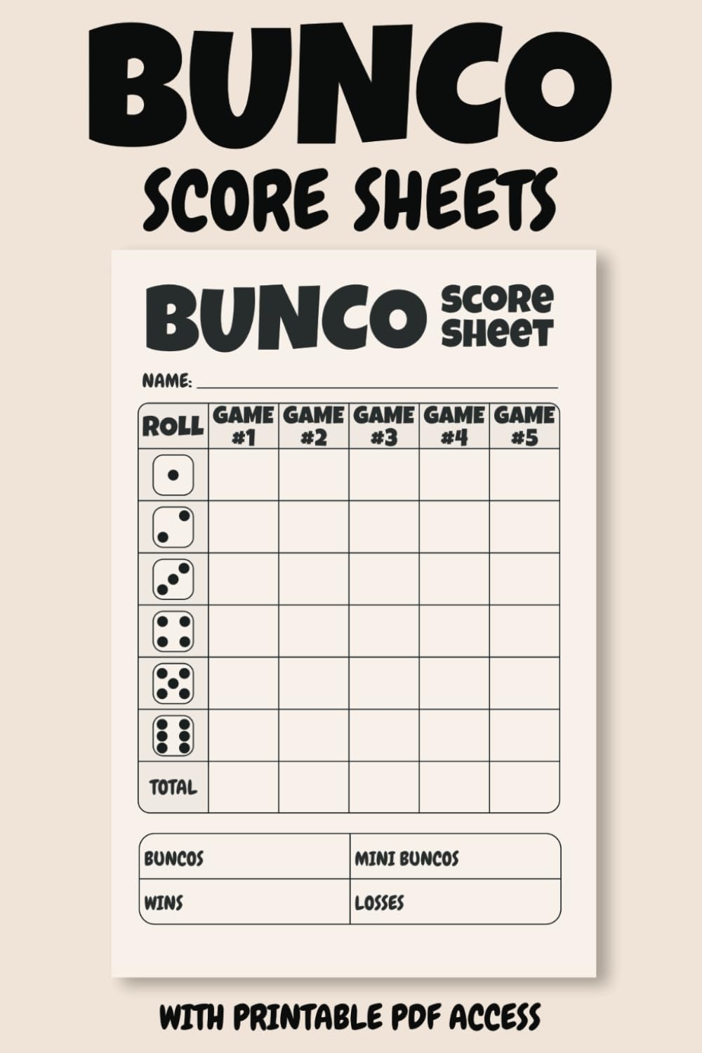 Bunco Score Sheets Fun And Simple Score Tracking For Bunco Game Nights With Printable PDF Access Publishing Ish Amazon Books