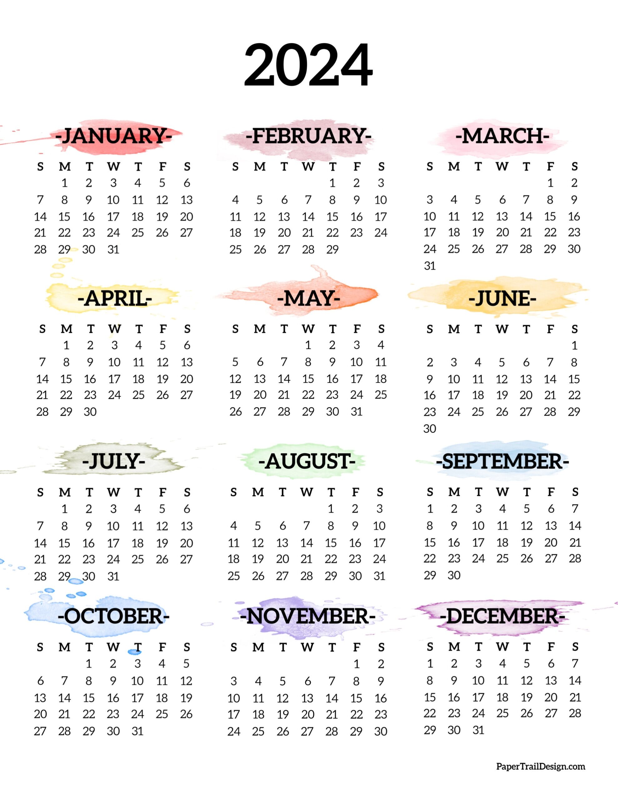 Printable Calendar Year At A Glance