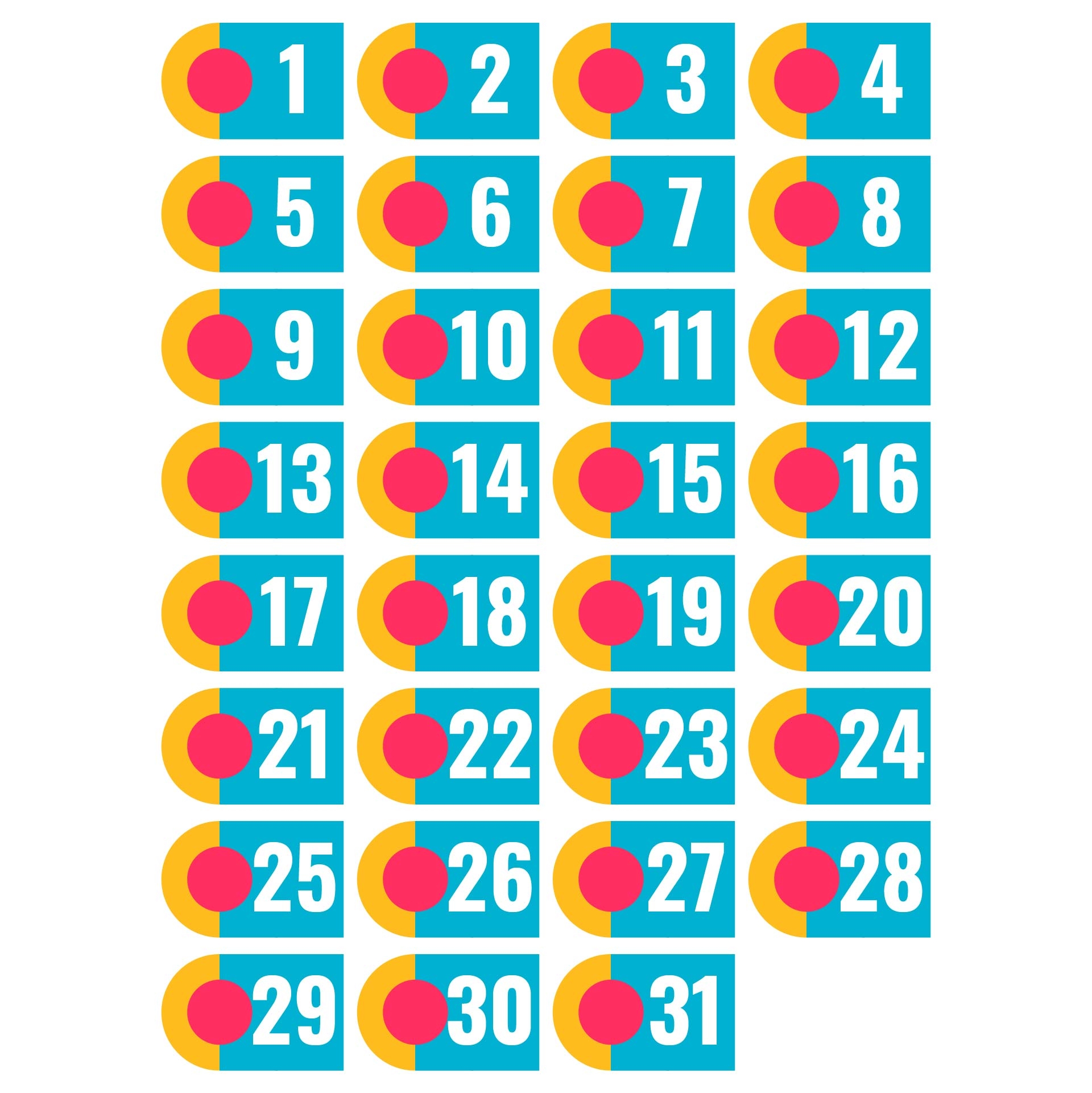 Calendar Numbers 1 31 Printable
