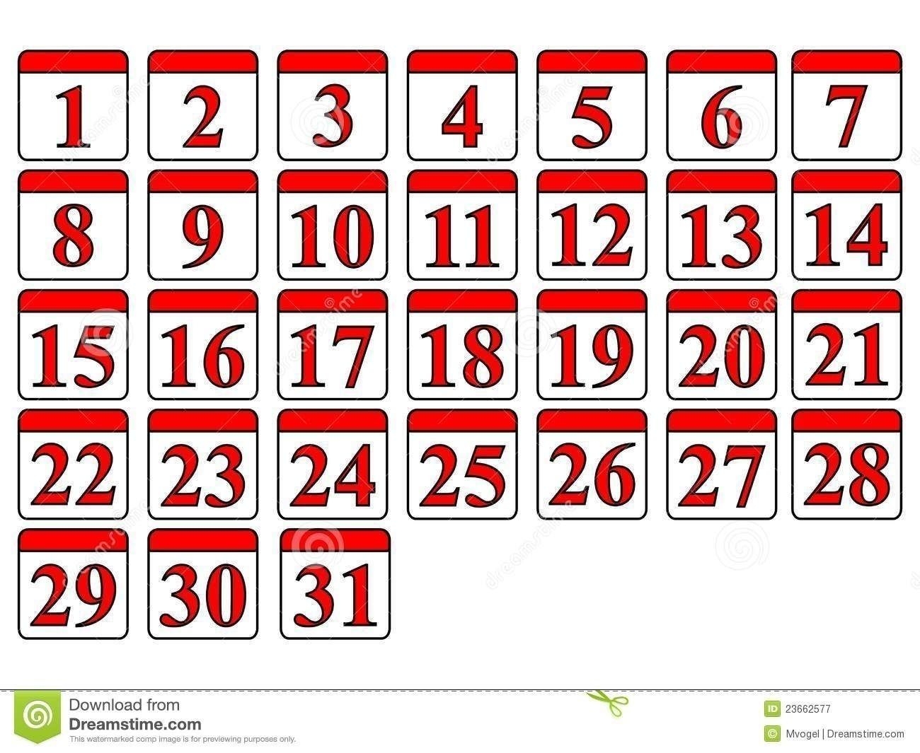 Calendar Numbers 1 31