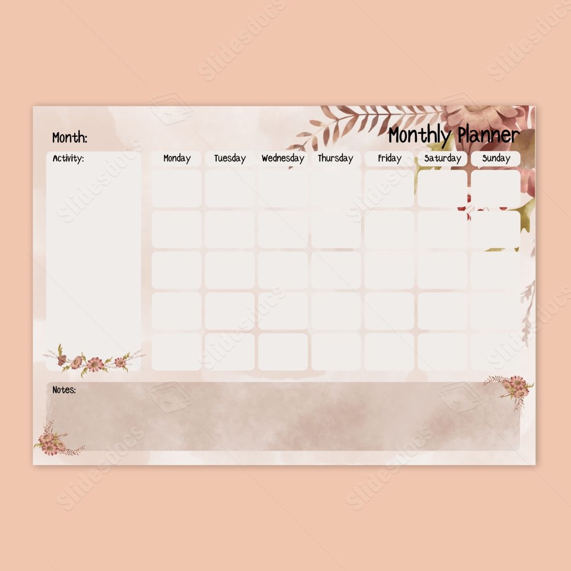 Calendar Planner Plan Month Monthly Printable Cute Beautiful Word Template And Google Docs For Free Download