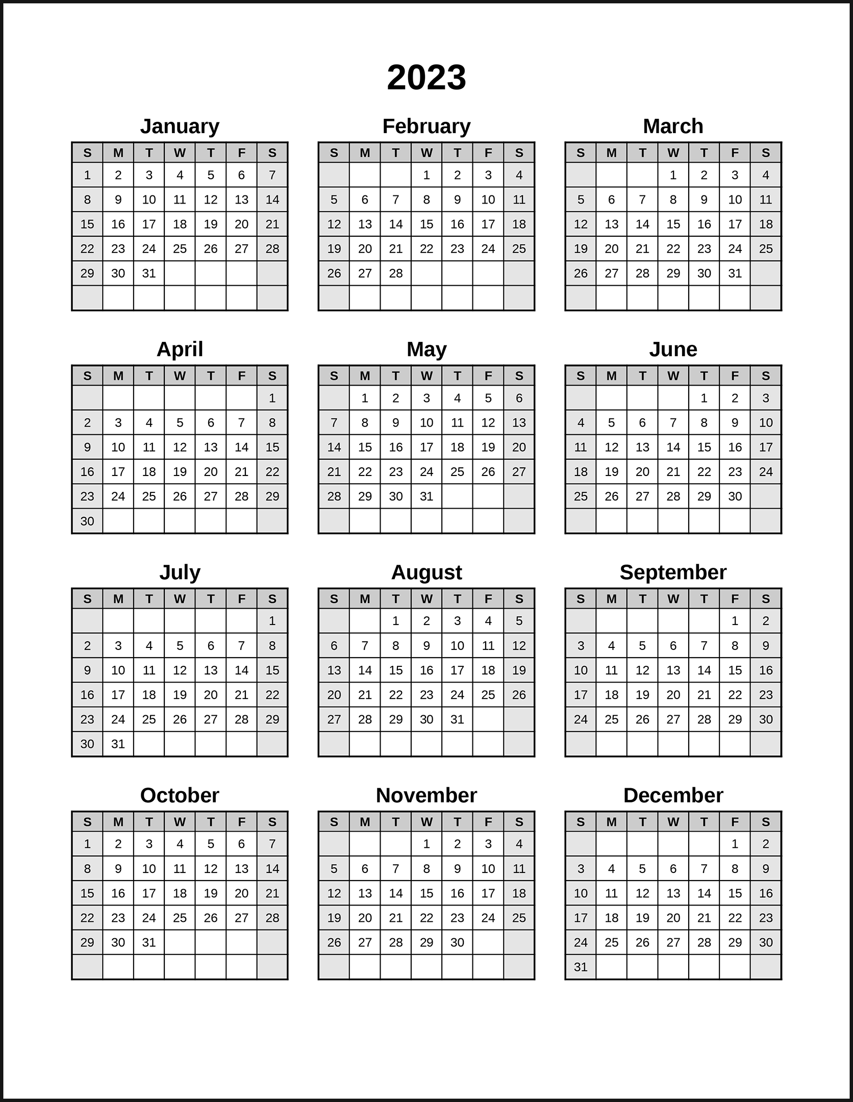 CalendarsThatWork Yearly Portrait With Grid Lines