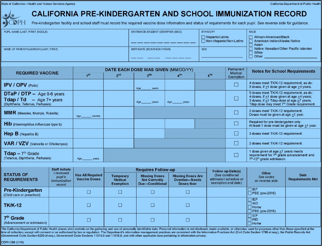 California Immunization Blue Card Printable Printable Party Favors
