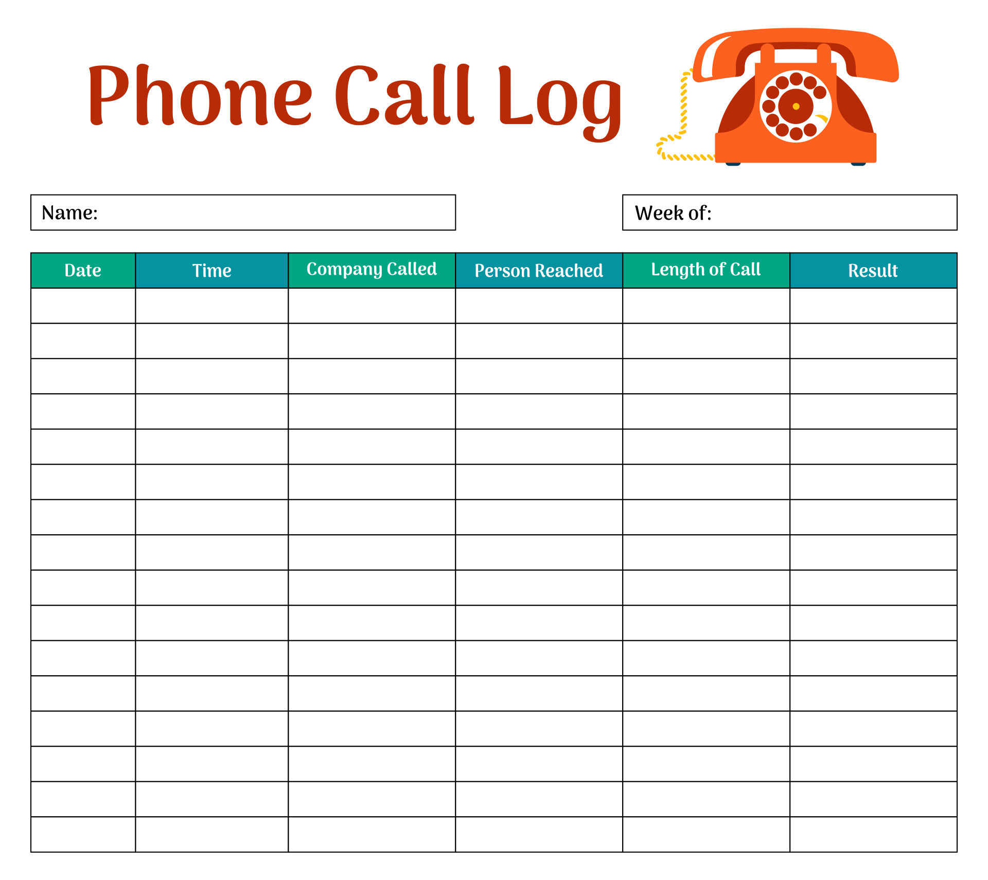 Call Log Template 7 Free PDF Printables Printablee