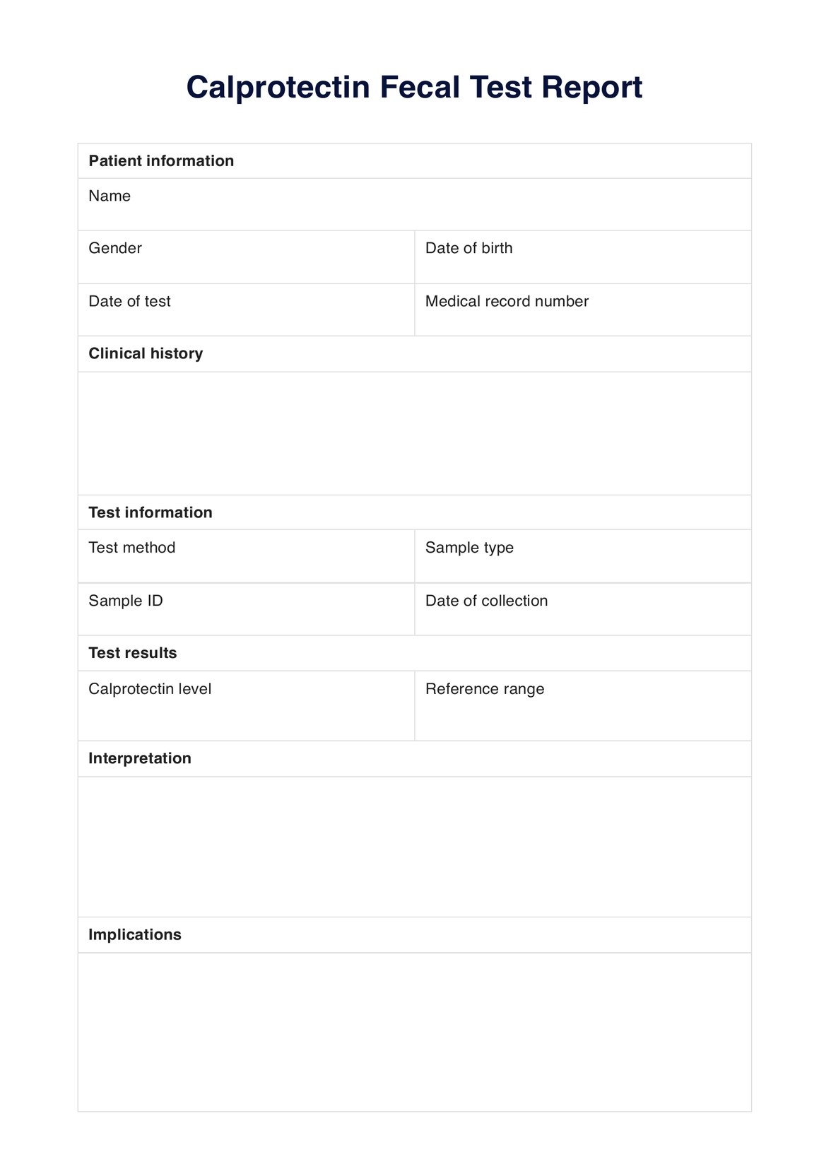 Calprotectin Fecal Test Report Example Free PDF Download