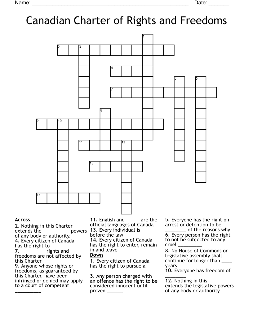 Charter Of Rights And Freedoms Printable