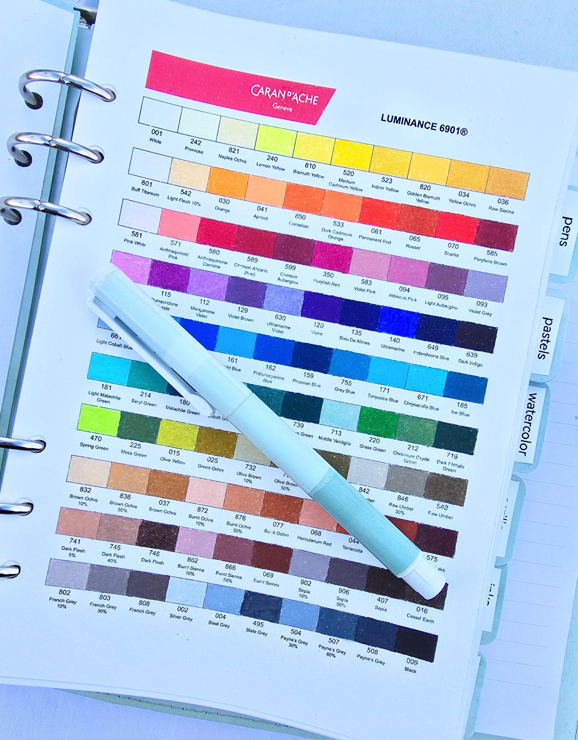 Caran D ache Luminance 100 Pencils Swatch Chart Etsy