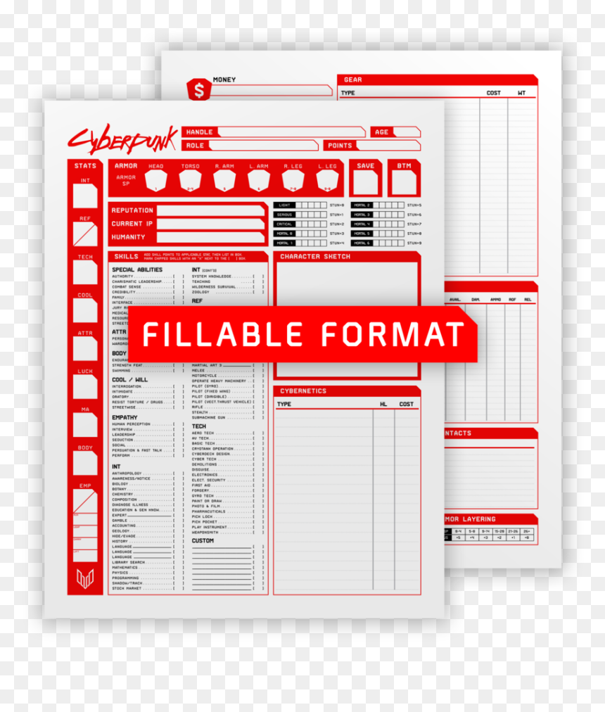 Character Sheet Fillable Format Presentation Cyberpunk Red Character Sheet HD Png Download Vhv