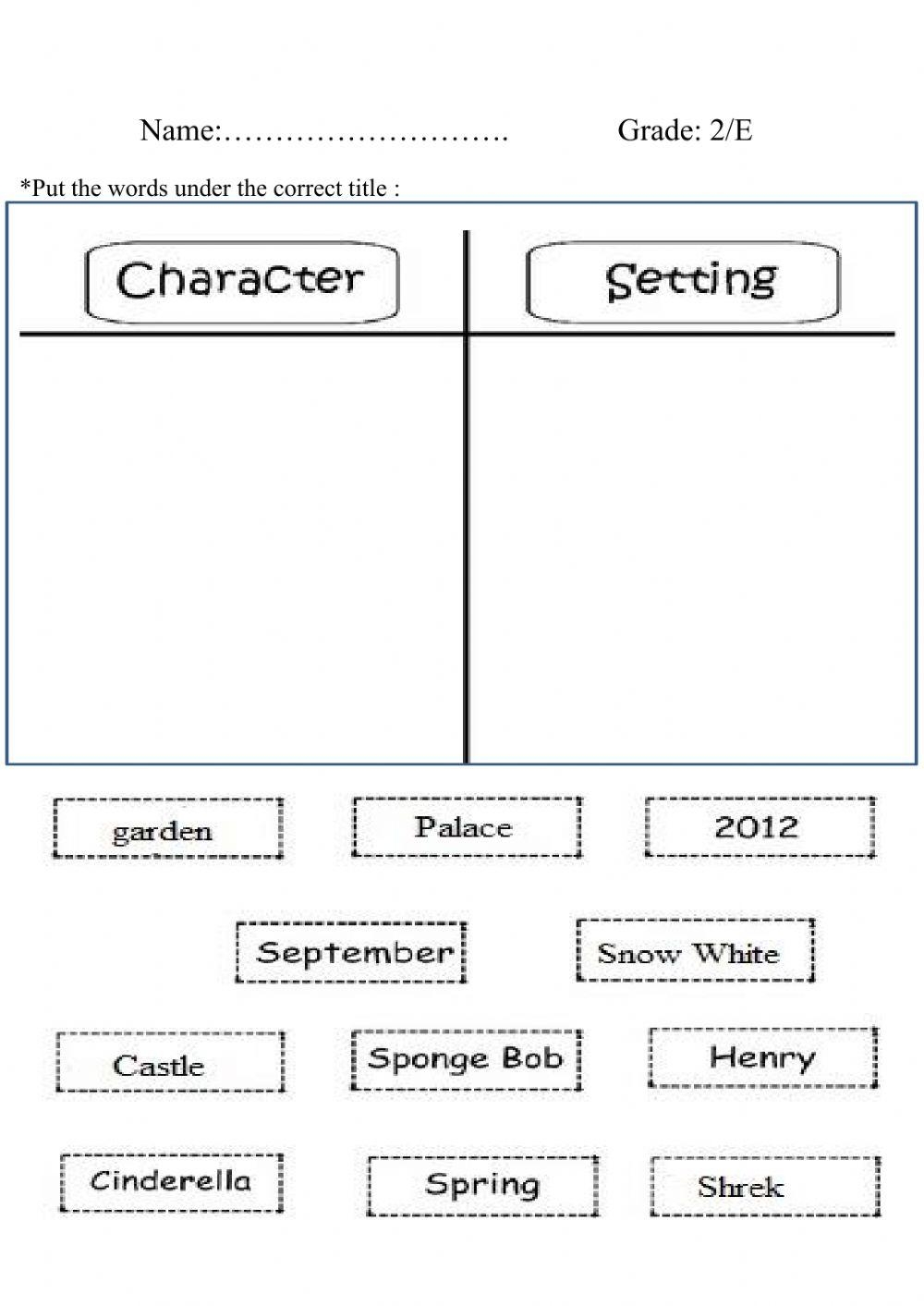 Characters And Setting Worksheet Worksheets Library