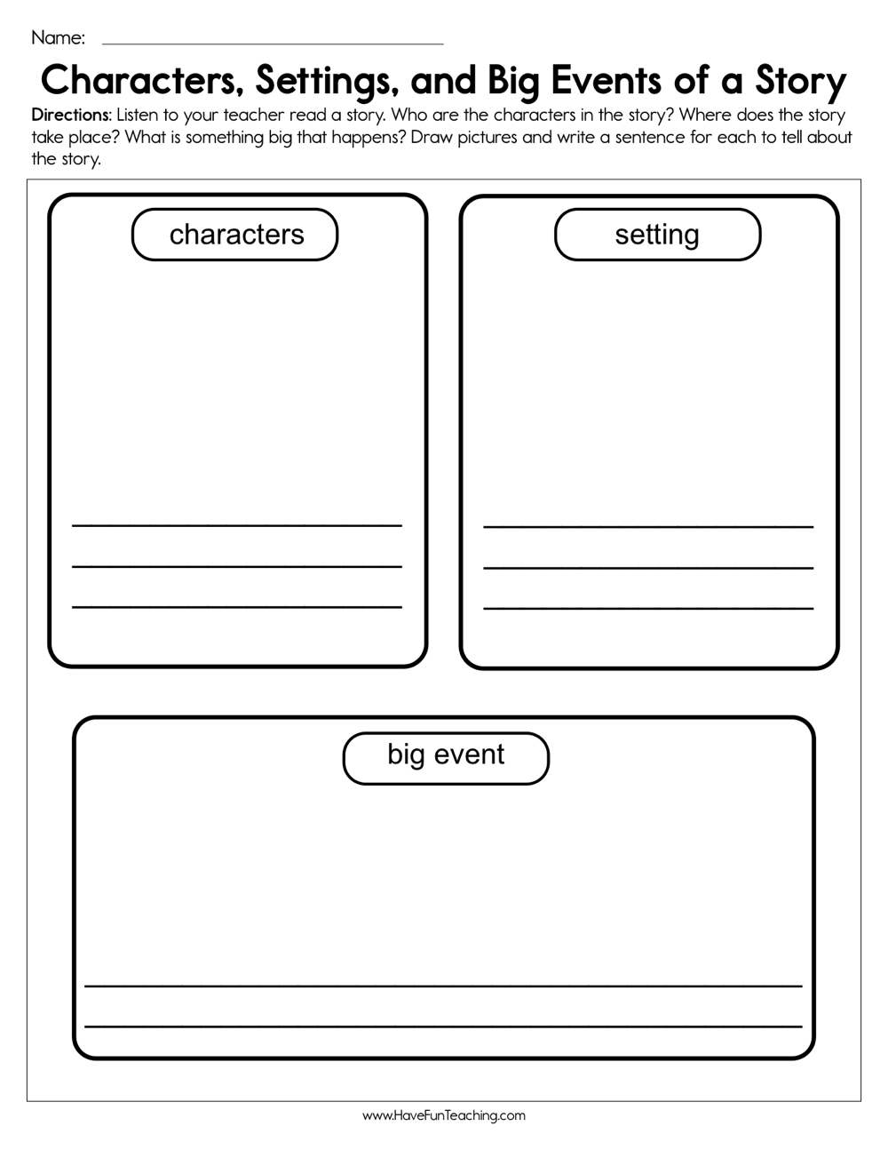 Characters Settings And Big Events Worksheet By Teach Simple