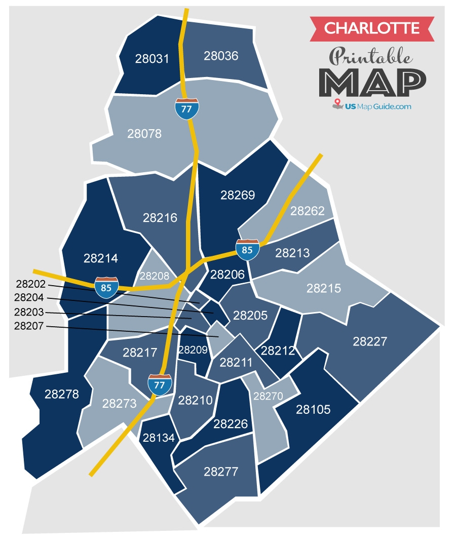 Charlotte NC Zip Code Map 29 Zip Codes US Map Guide