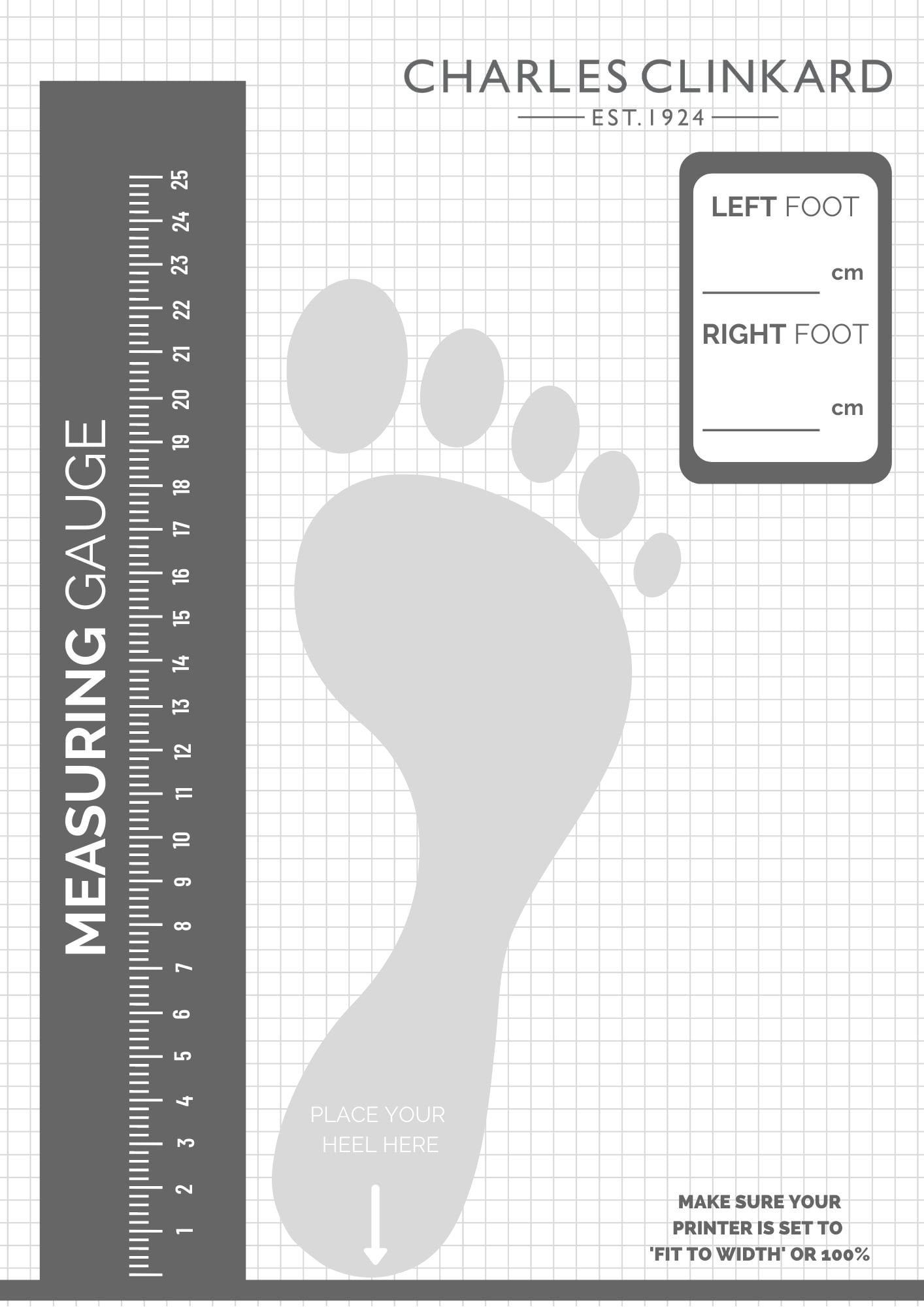 A4 Printable Shoe Size Chart Uk