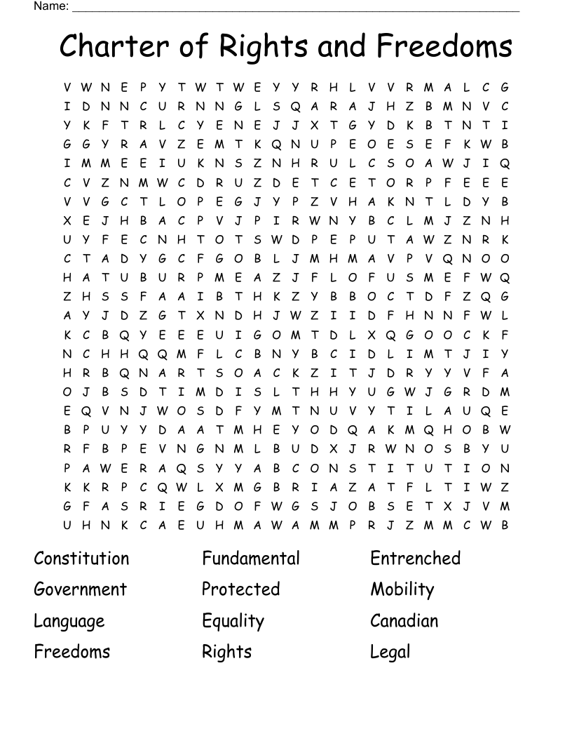 Charter Of Rights And Freedoms Word Search WordMint