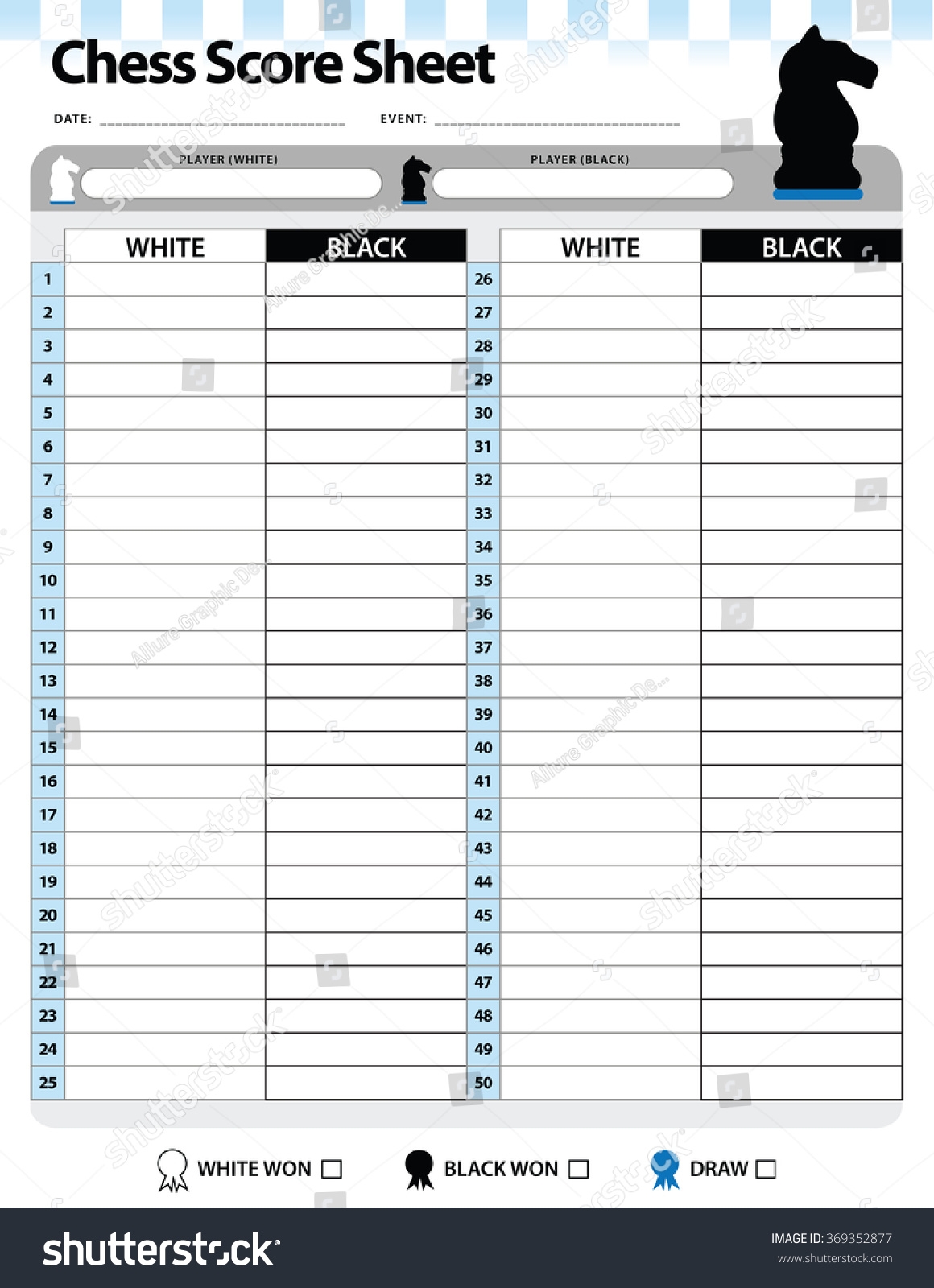 Chess Score Sheet Stock Vector Royalty Free 369352877 Shutterstock