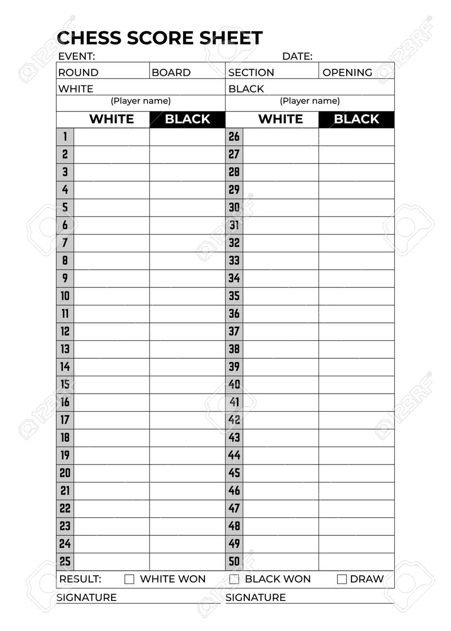 Chess Score Sheets To Record The Game Royalty Free SVG Cliparts 