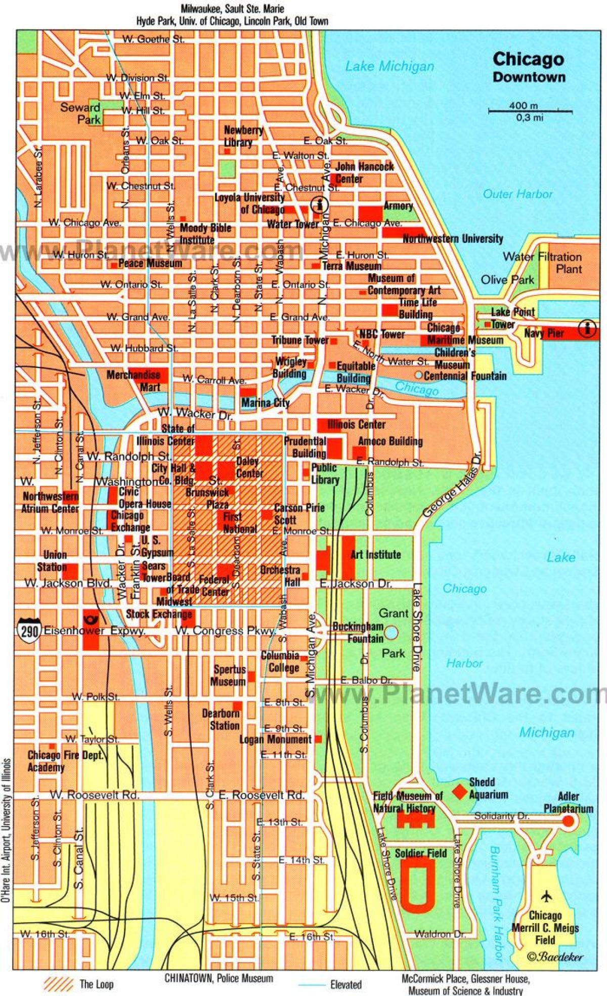 Chicago Attractions Map Map Of Chicago Attractions United States Of America 