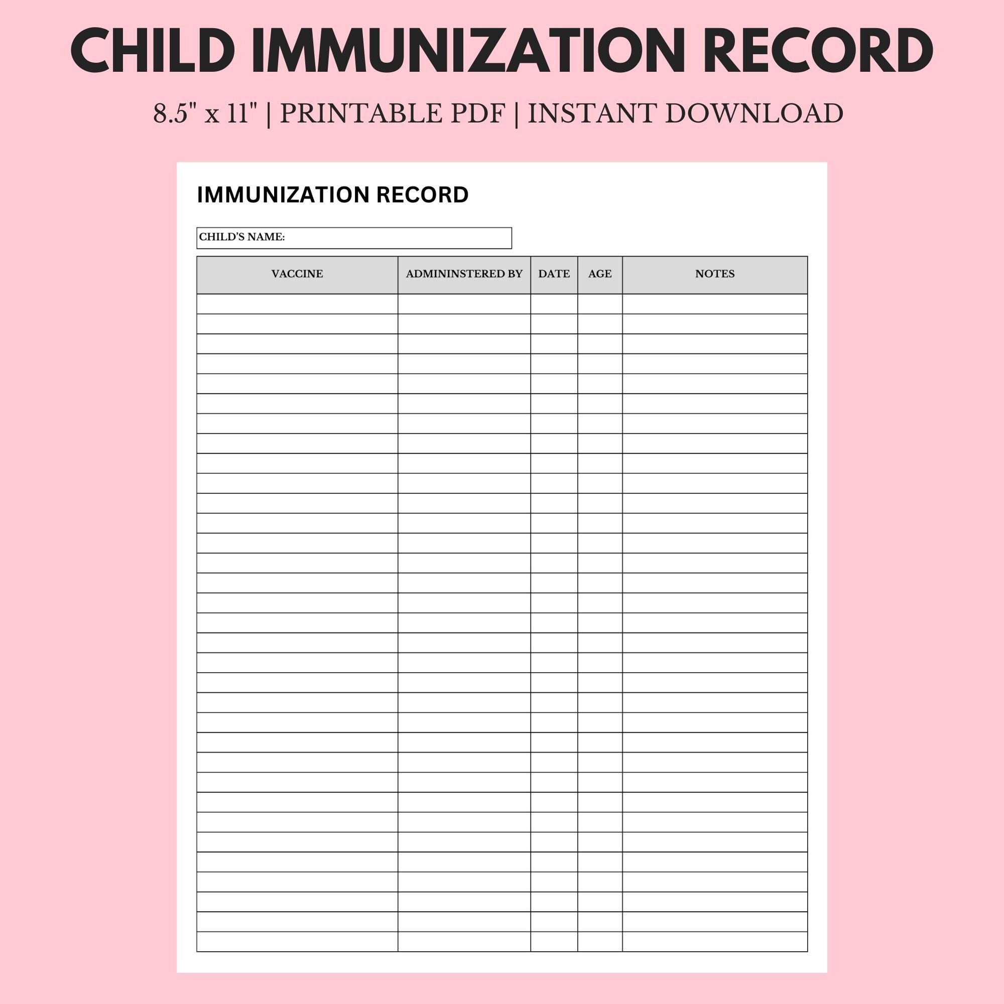 Printable Blank Immunization Chart