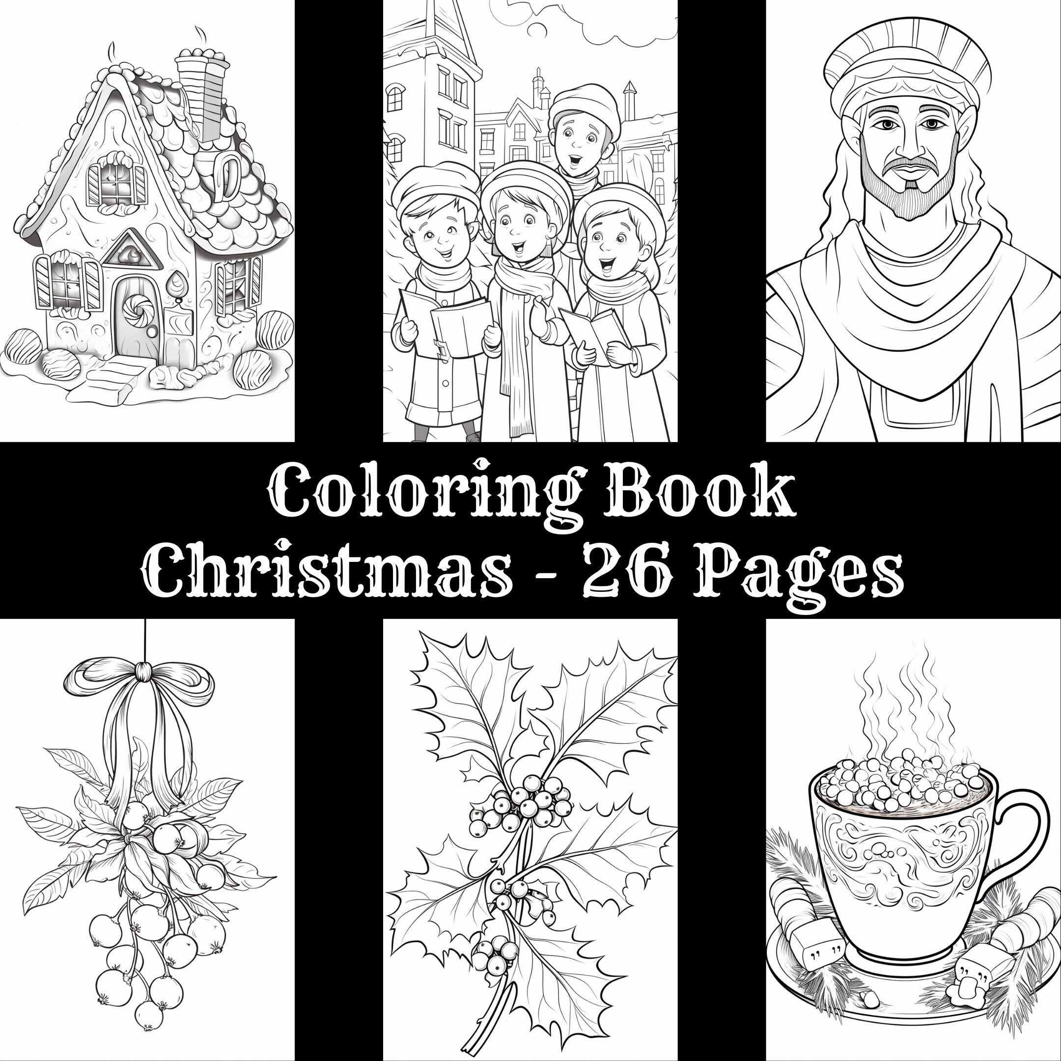 Christmas Printable Adult Coloring Pages Kids Coloring Pages Instant Download Grayscale Illustration Coloring Sheet Christmas Coloring Book Etsy