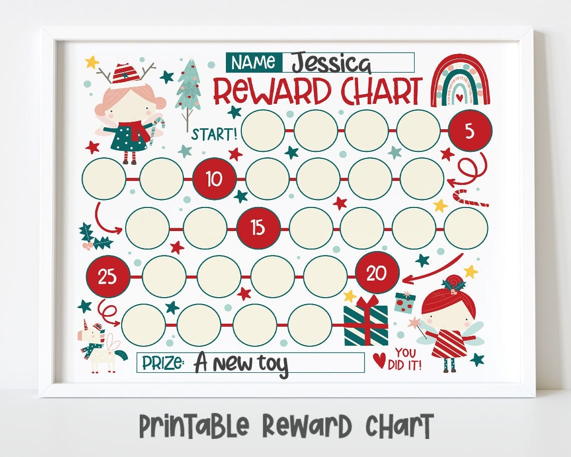 Christmas Reward Chart For Kids Unicorn Holiday Design instant Download Etsy