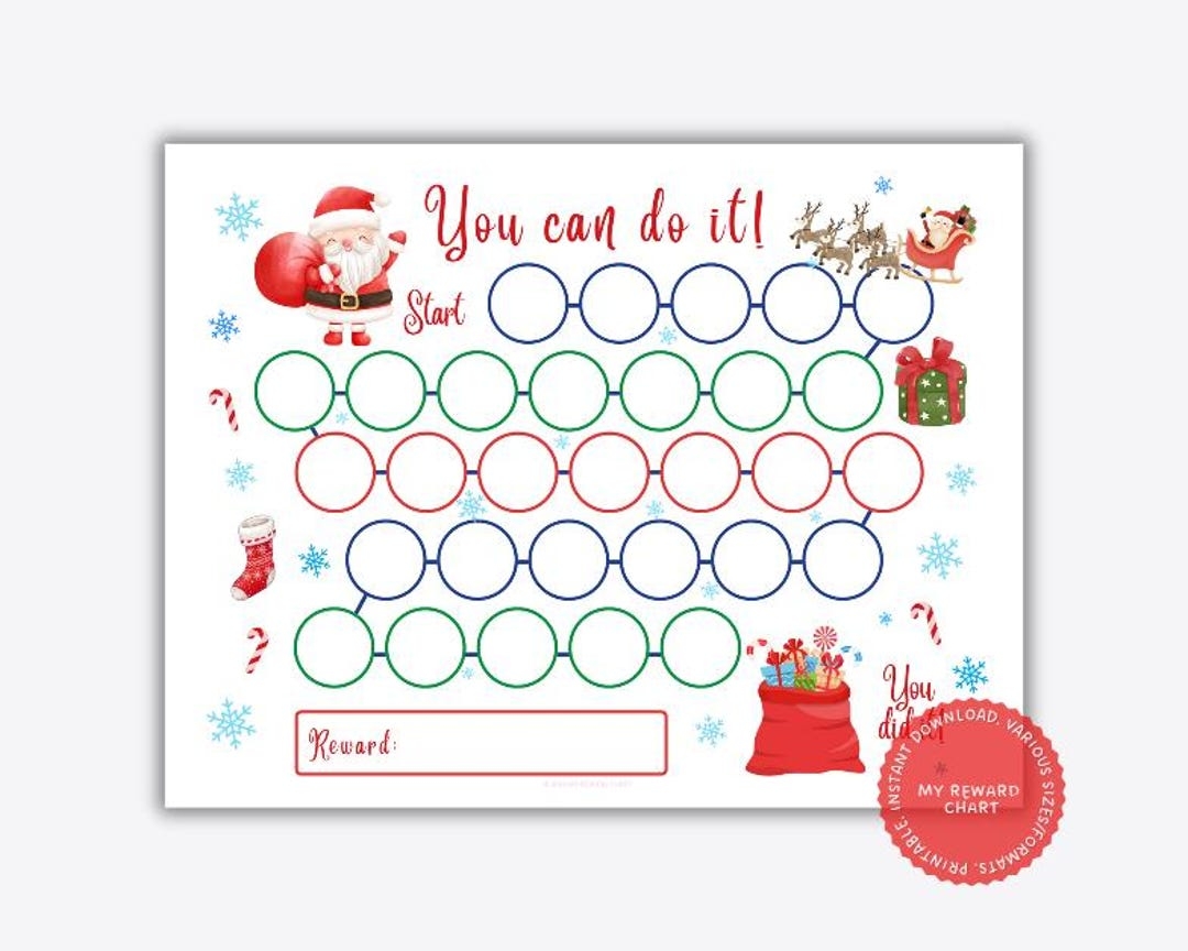 Christmas Reward Chart Printable Santa Sticker Chart PDF Etsy